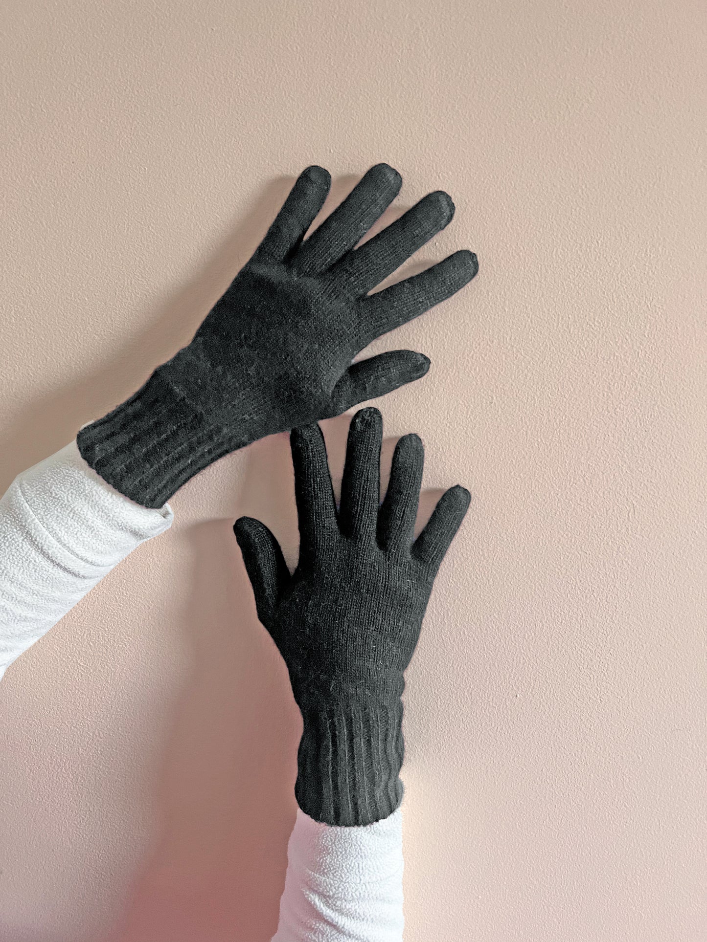 Guanti in lana misto angora da Donna con bordino a coste - Made in Italy