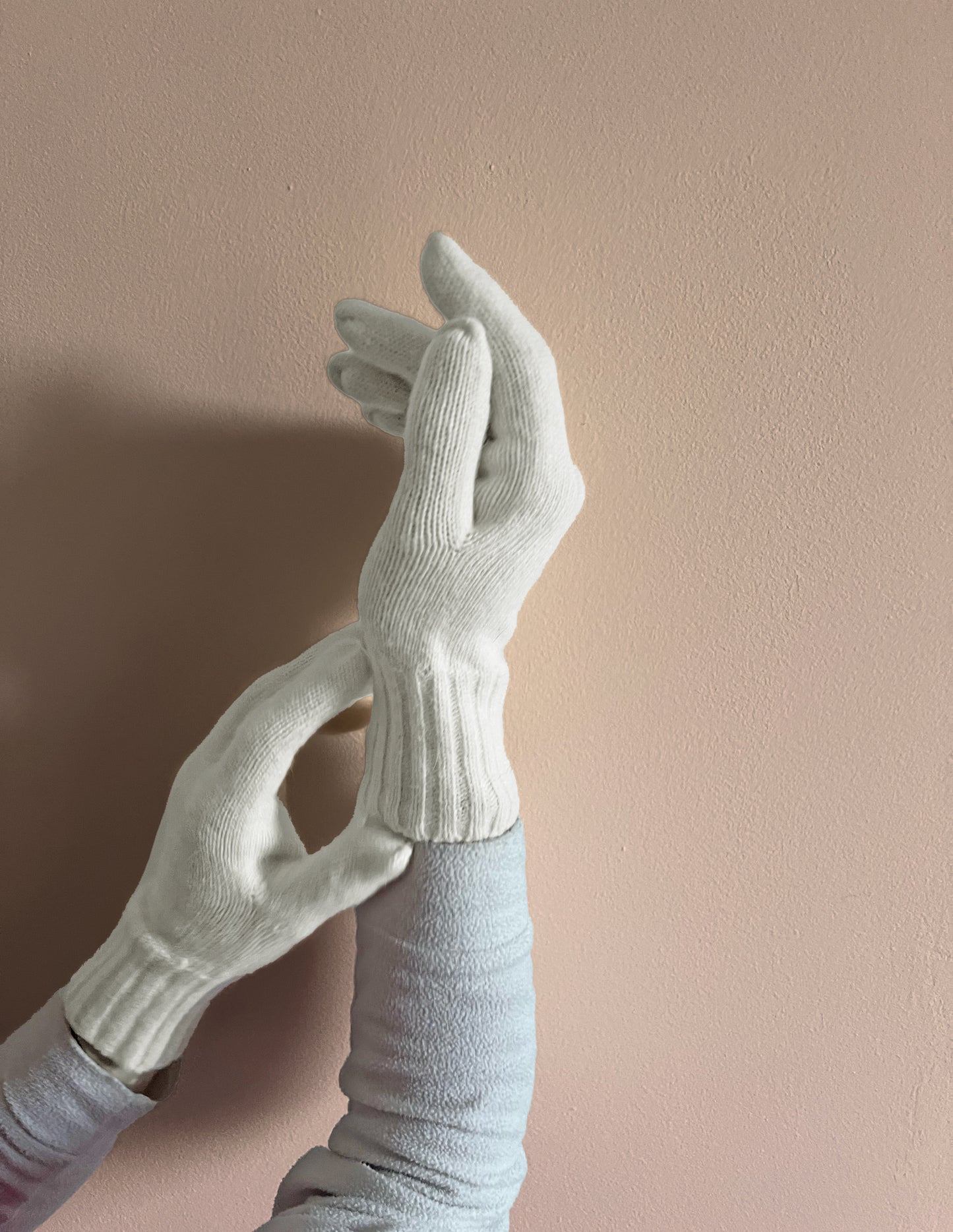 Guanti in lana misto angora da Donna con bordino a coste - Made in Italy