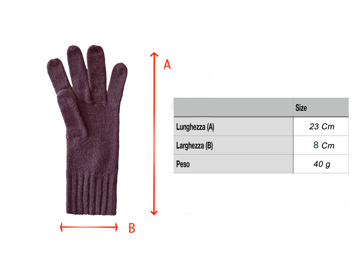 Guanti in lana misto angora da Donna con bordino a coste - Made in Italy