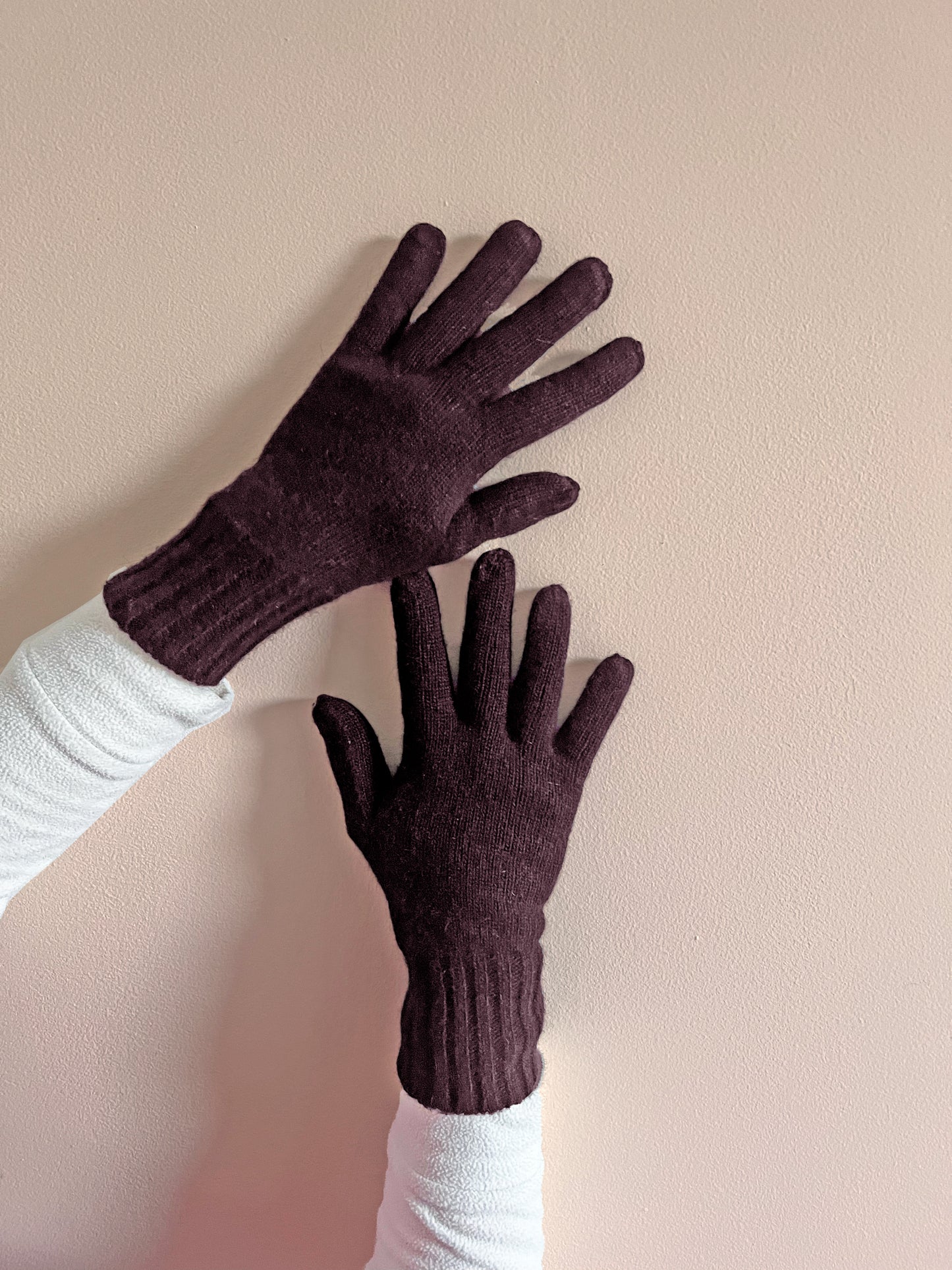 Guanti in lana misto angora da Donna con bordino a coste - Made in Italy