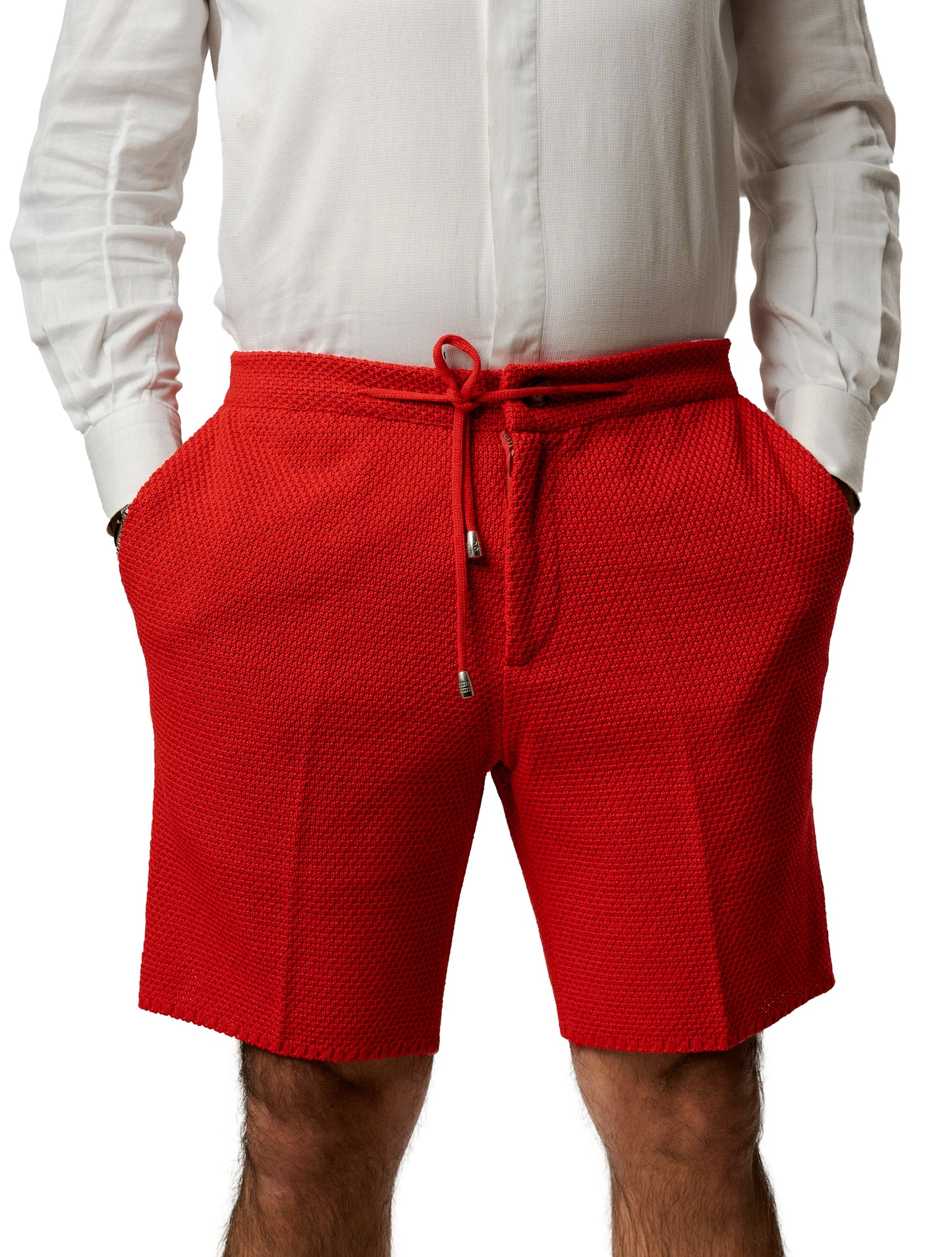 Bermuda Pantaloni Corti da Uomo sartoriali in Cotone - Modello fantaasia Chicco di Riso a Tinta Unita - Elastico con Laccio in Vita - Made in Italy