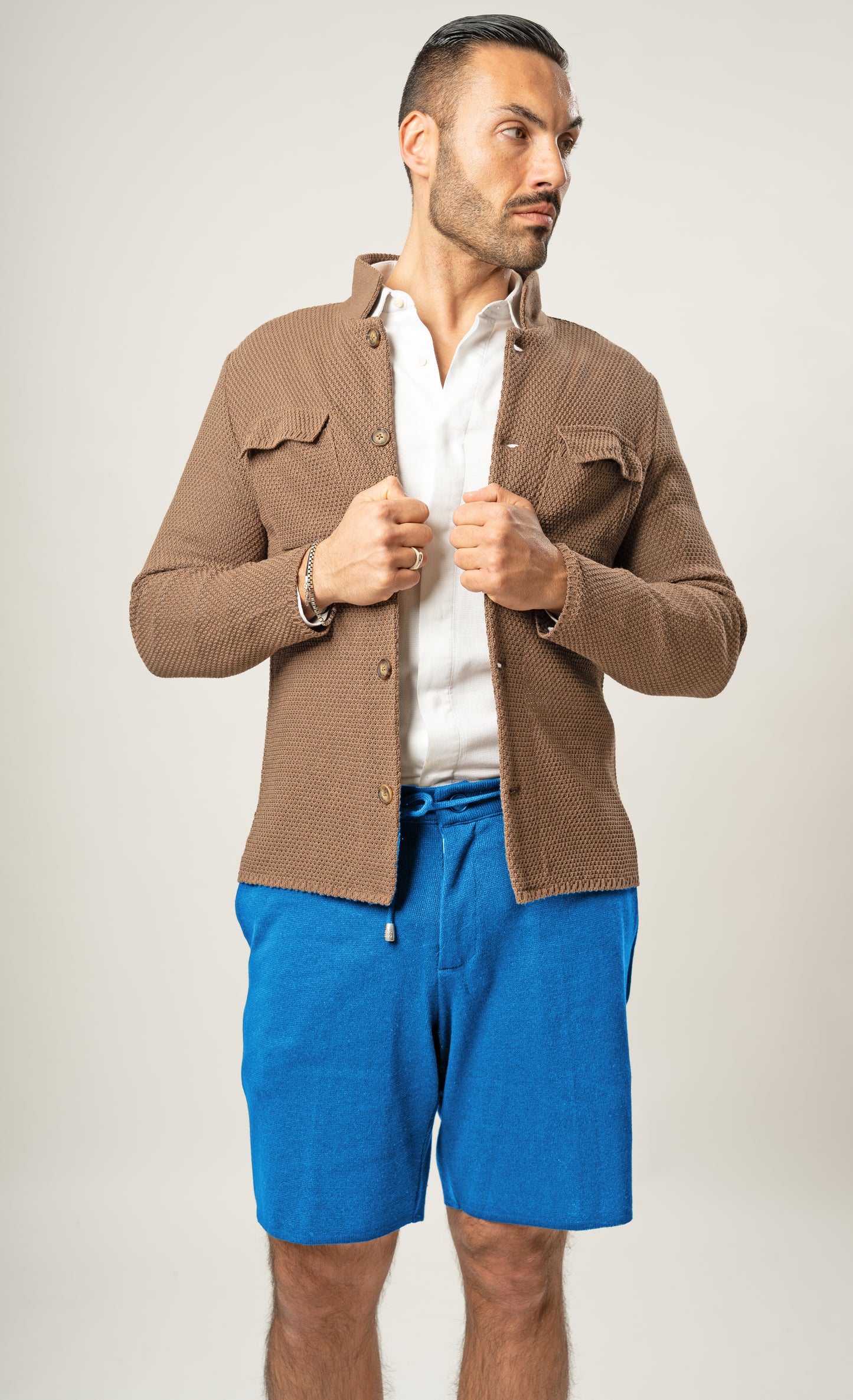 Bermuda Punto Milano in Cotone sartoriali - Pantaloni Corti a Tinta Unita - Elastico con Laccio in Vita - Made in Italy