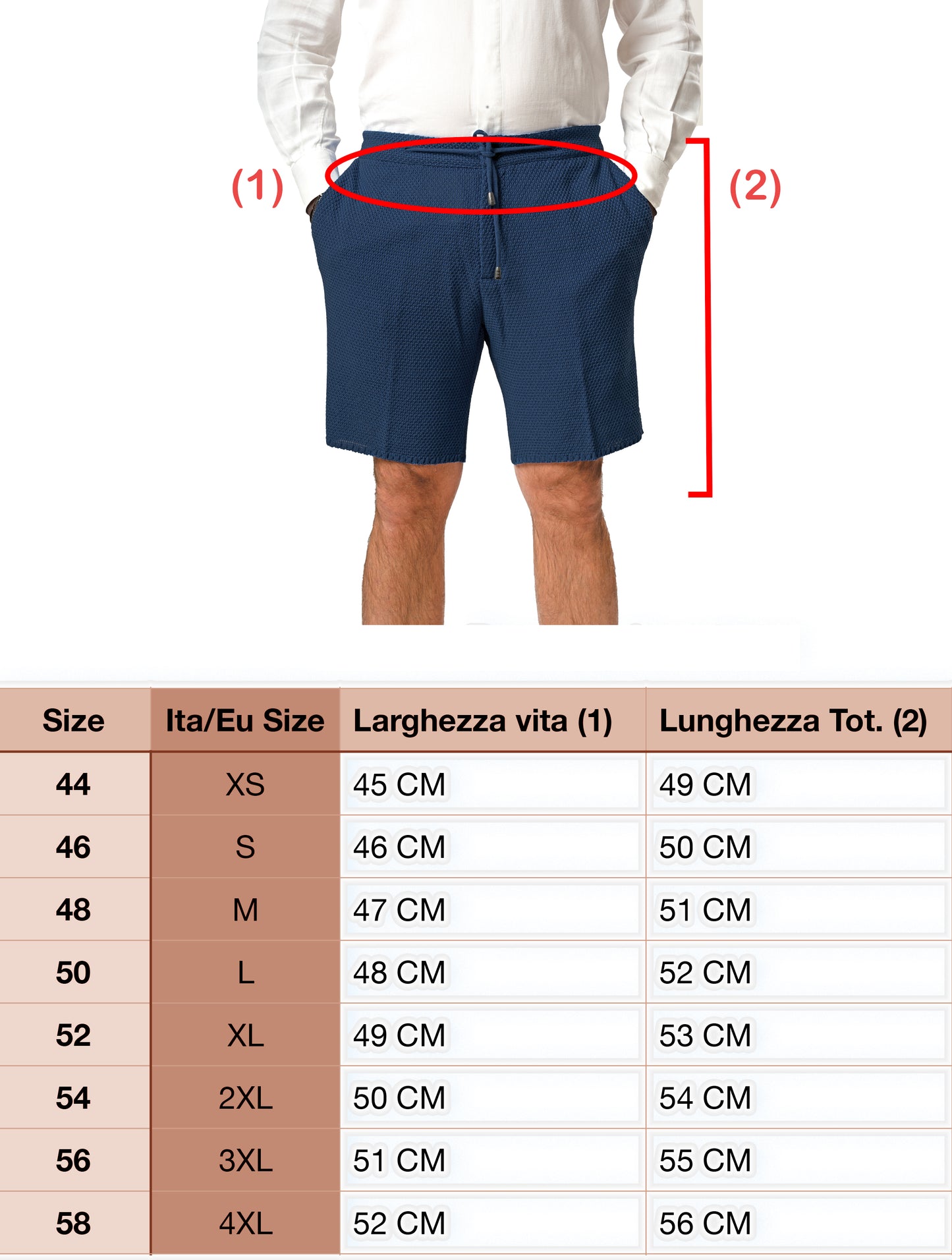 Bermuda Pantaloni Corti da Uomo sartoriali in Cotone - Modello fantaasia Chicco di Riso a Tinta Unita - Elastico con Laccio in Vita - Made in Italy