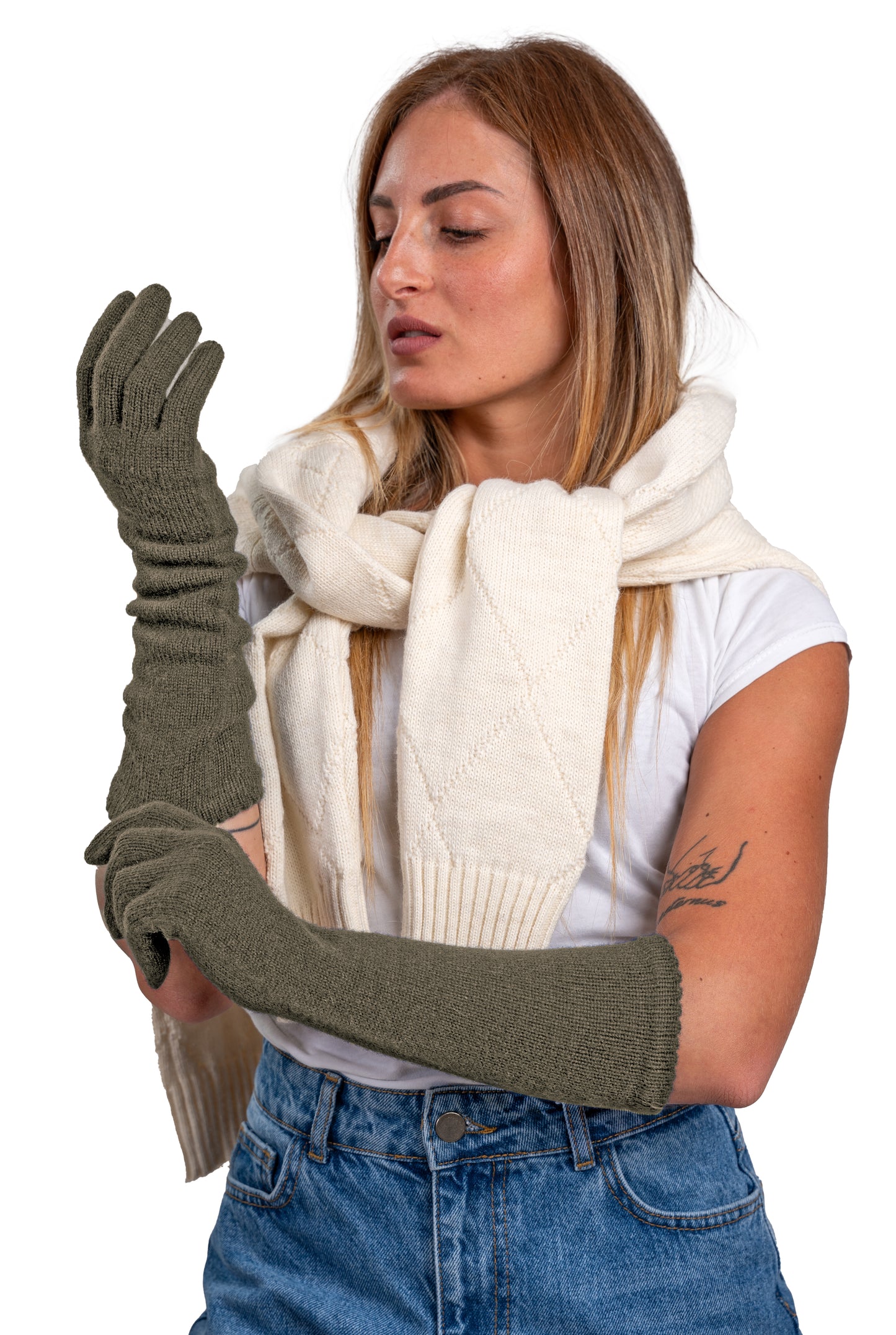Guanti lunghi da donna in puro Cashmere al 100%- Made in Italy