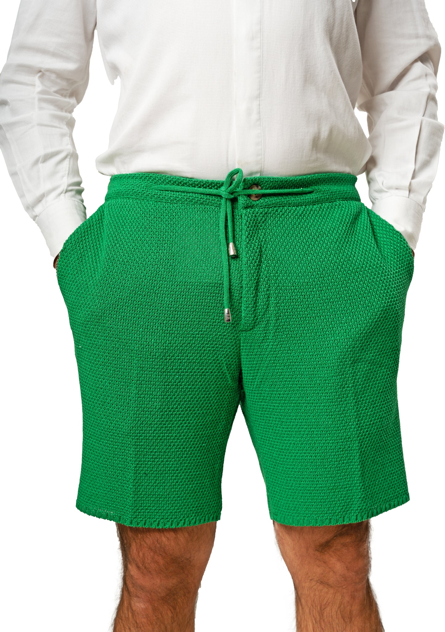 Bermuda Pantaloni Corti da Uomo sartoriali in Cotone - Modello fantaasia Chicco di Riso a Tinta Unita - Elastico con Laccio in Vita - Made in Italy