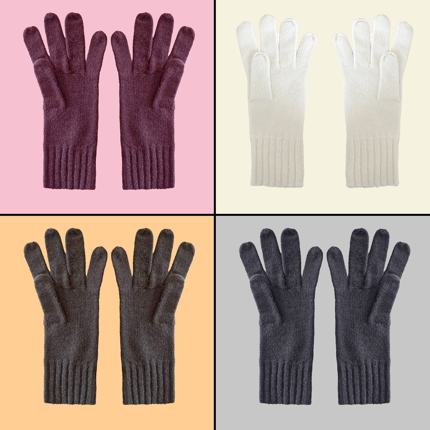 Guanti in lana misto angora da Donna con bordino a coste - Made in Italy