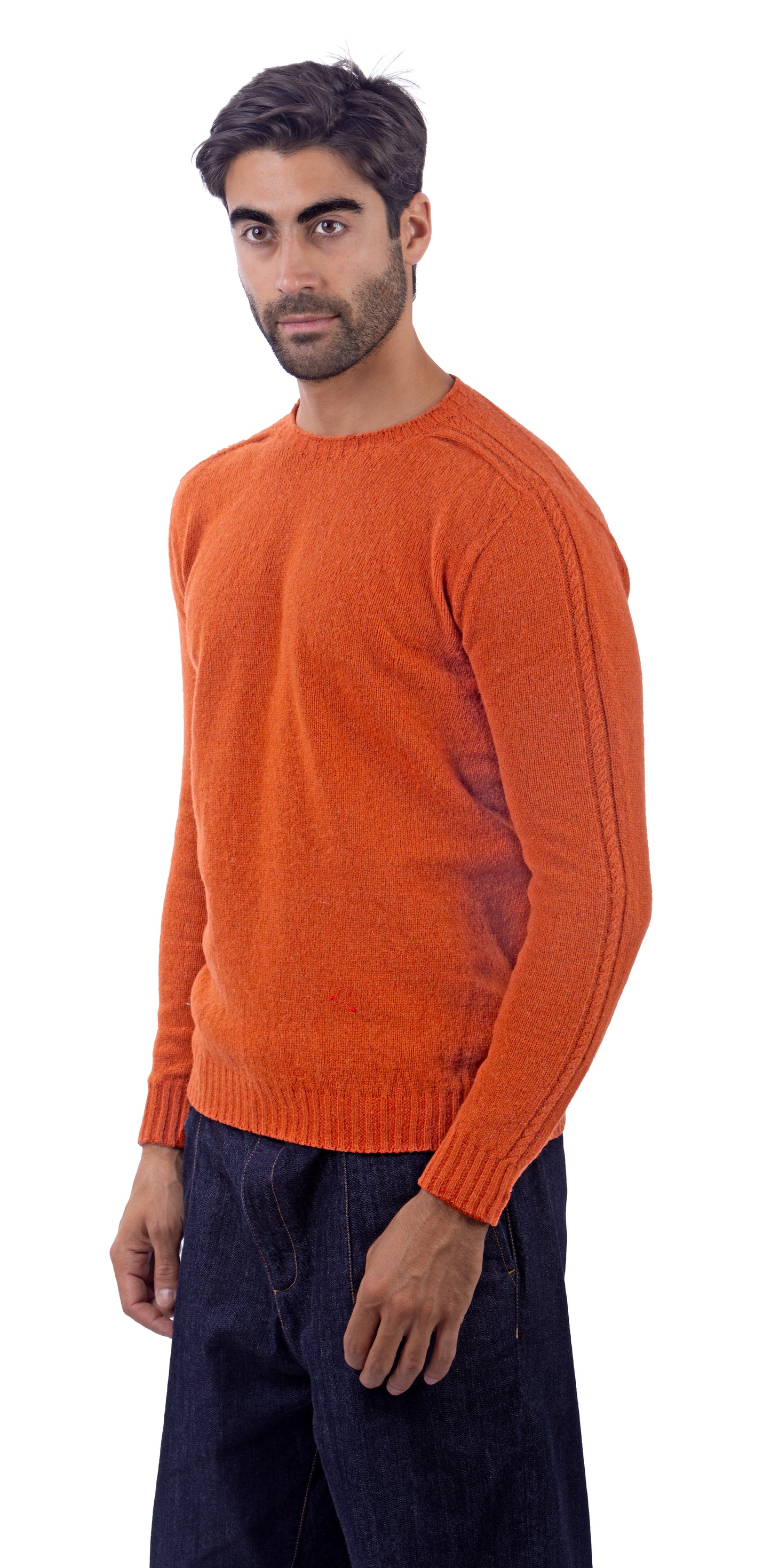 Maglione Girocollo in Calda e Morbida Lana - Maglia da Uomo in Tinta Unita con Fantasia a Treccia - Made in Italy