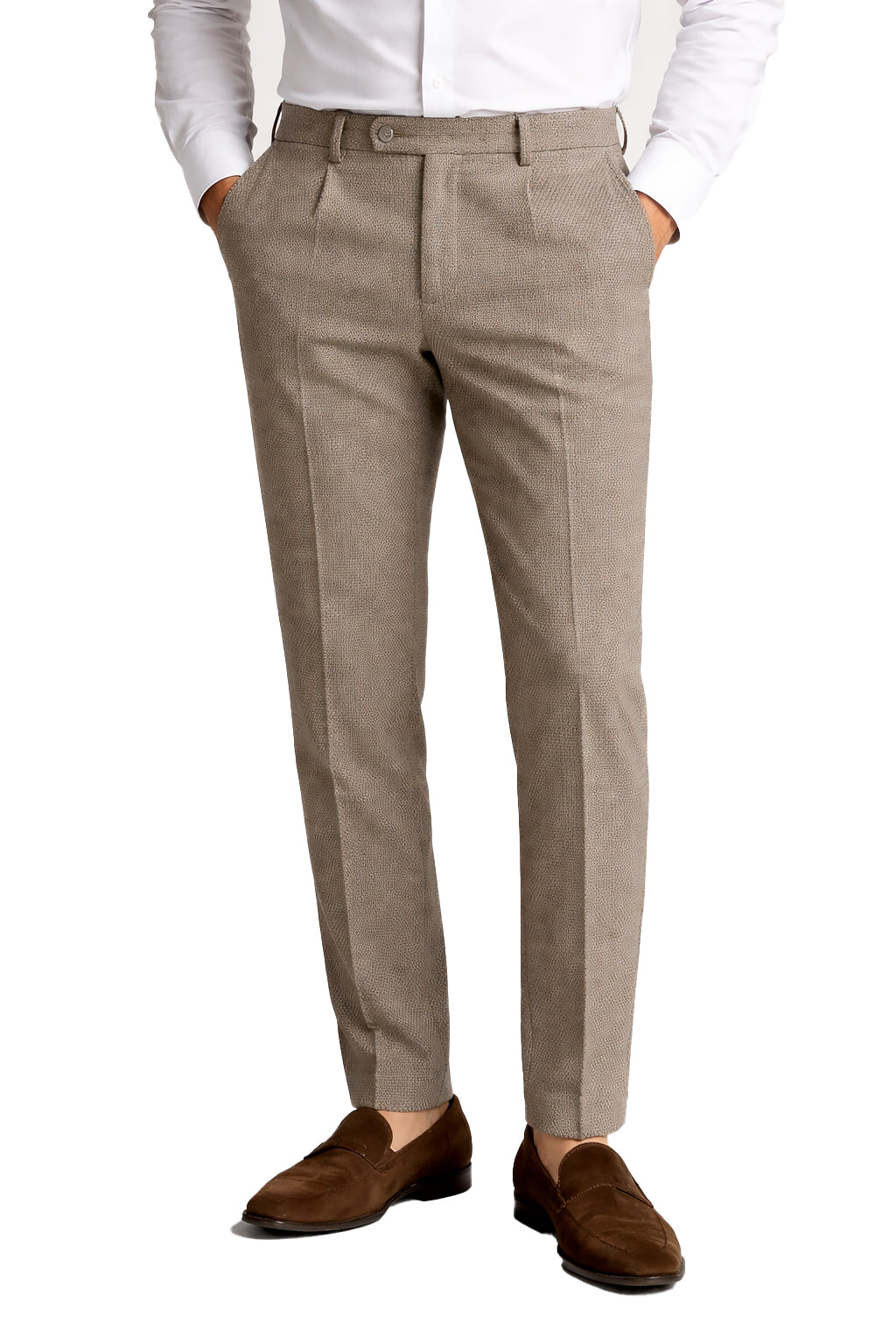Pantalone Uomo Sartoriale Regular Fit Made in Italy – Misto Cotone con Fantasia Chicco di Riso – Casual Elegante con Tasche