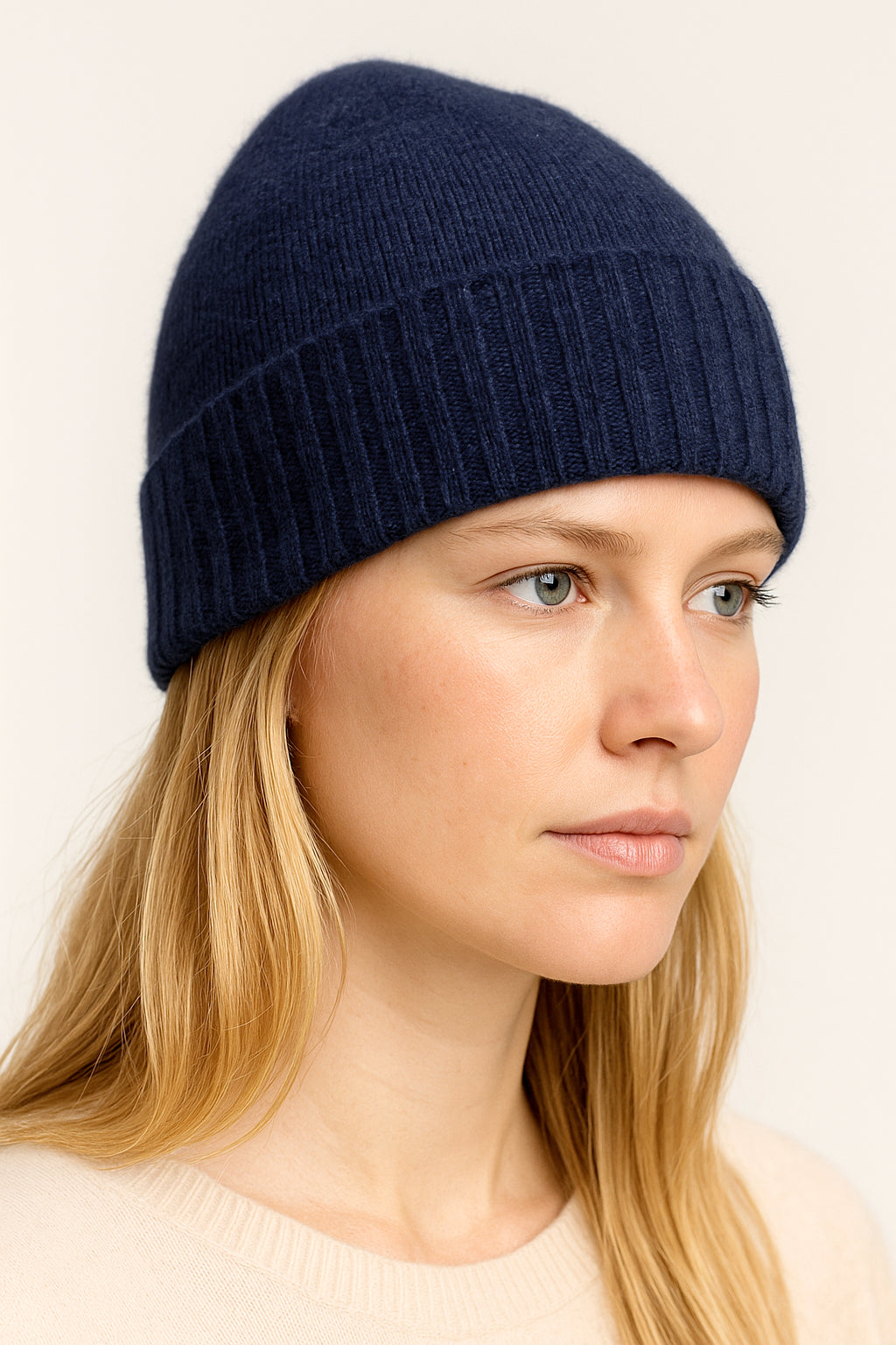 Cappello di Lana misto Cashmere  con Risvolti a Coste – Unisex - Made in Italy