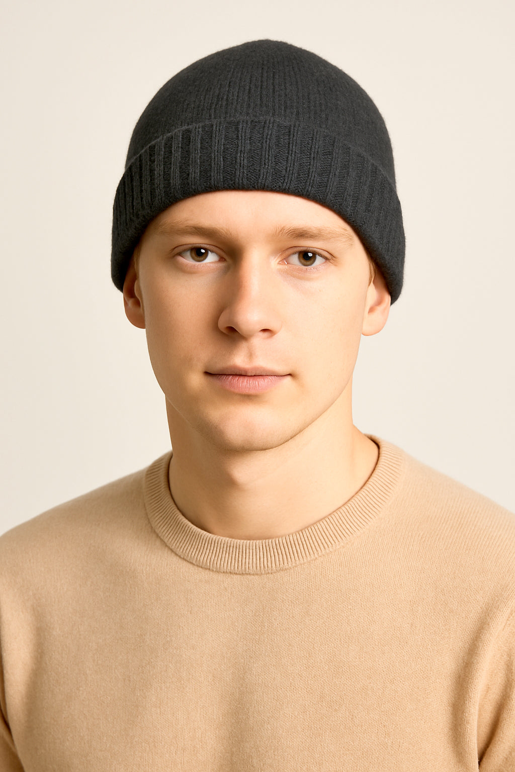 Cappello di Lana misto Cashmere  con Risvolti a Coste – Unisex - Made in Italy