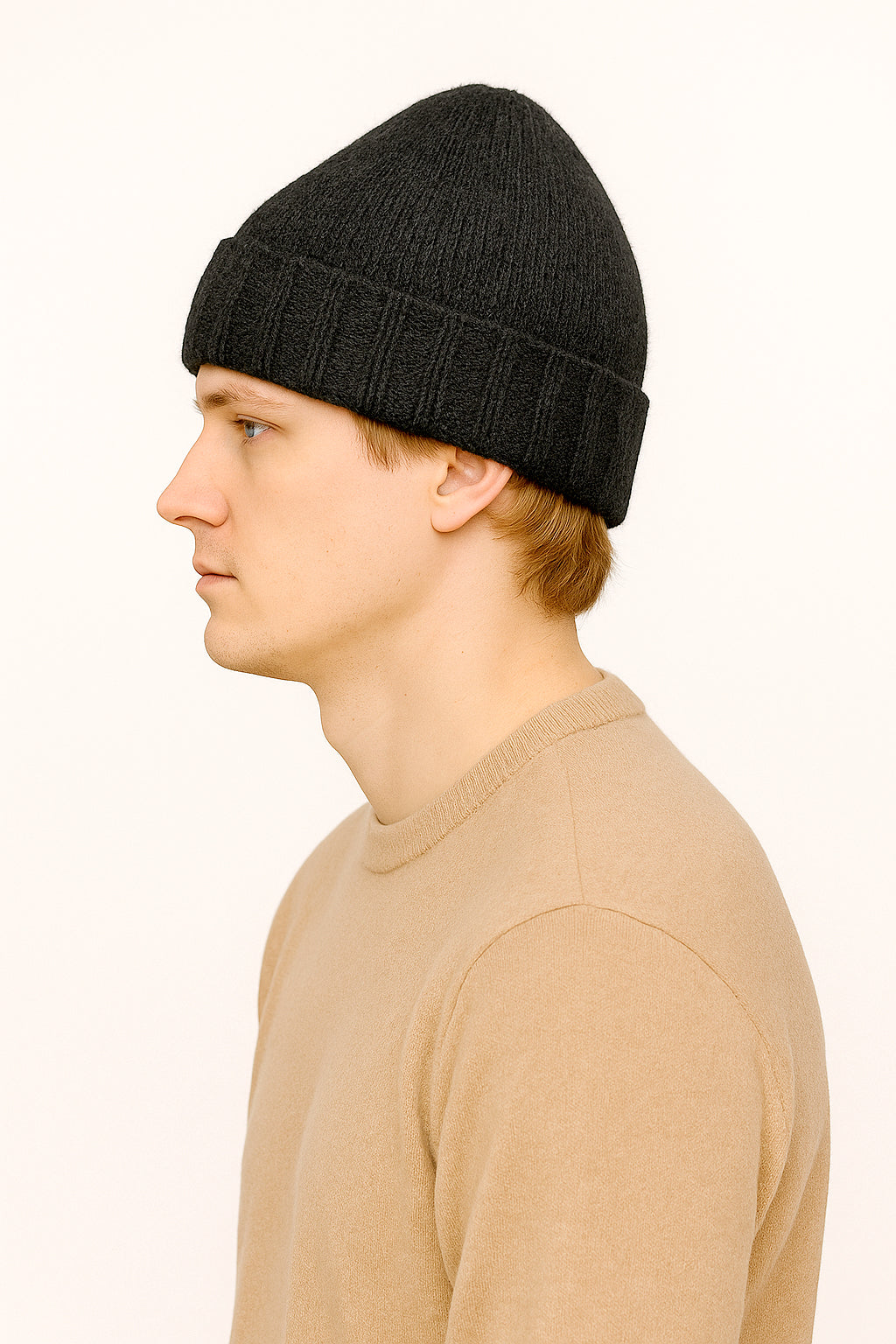 Cappello di Lana misto Cashmere  con Risvolti a Coste – Unisex - Made in Italy