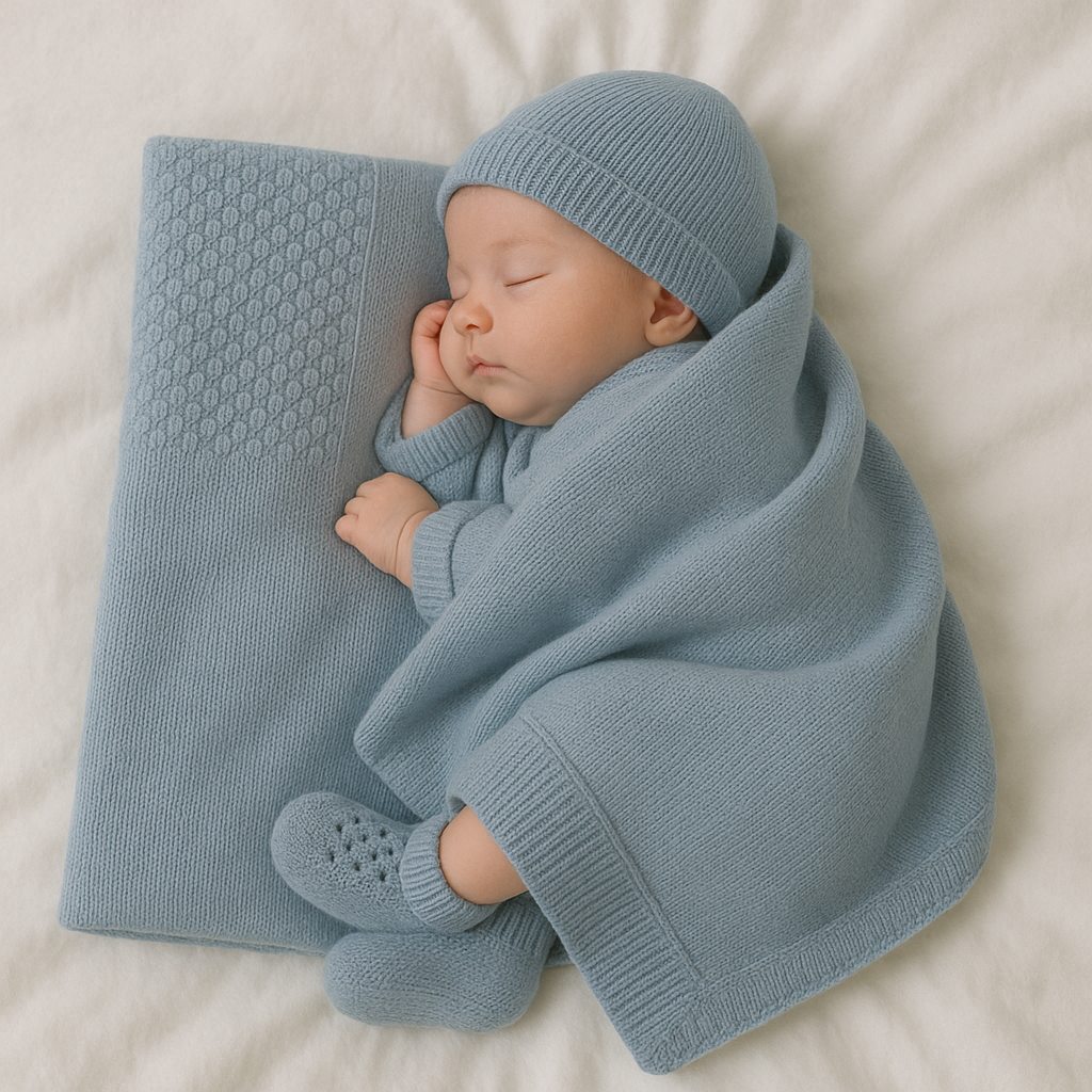 Copertina in Lana Merino per Neonati con Babbucce e Cappello, Prodotto Artigianale, Made in Italy
