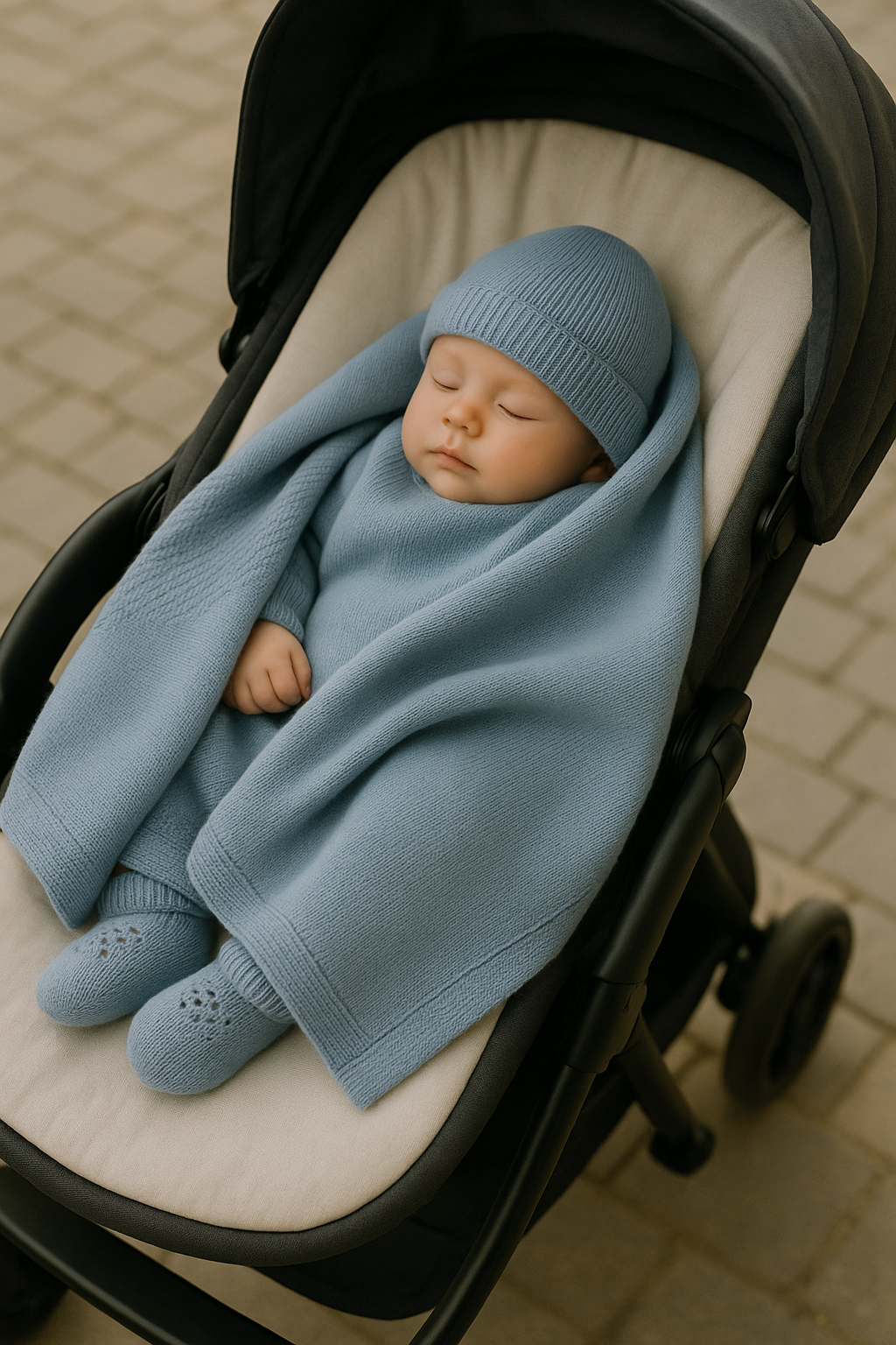 Copertina in Lana Merino per Neonati con Babbucce e Cappello, Prodotto Artigianale, Made in Italy