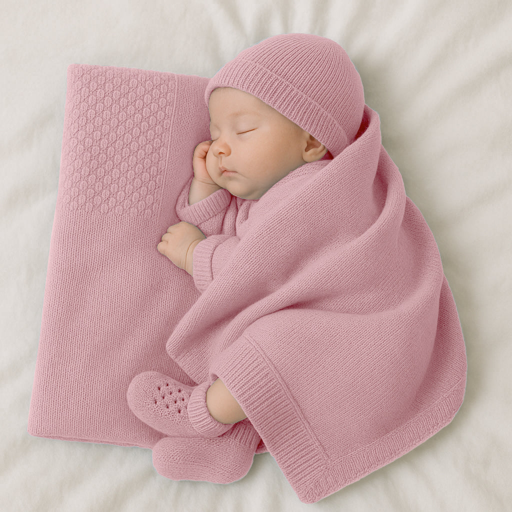 Copertina in Lana Merino per Neonati con Babbucce e Cappello, Prodotto Artigianale, Made in Italy