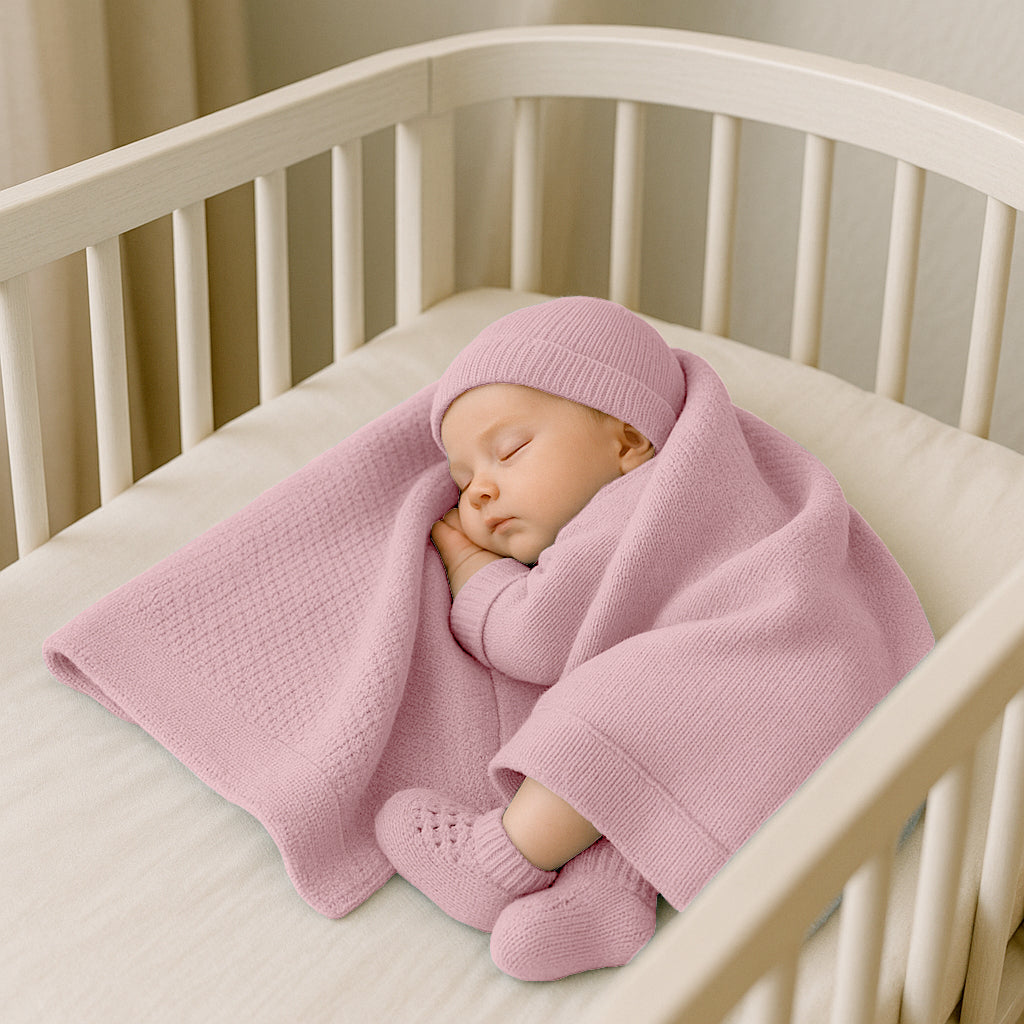 Copertina in Lana Merino per Neonati con Babbucce e Cappello, Prodotto Artigianale, Made in Italy