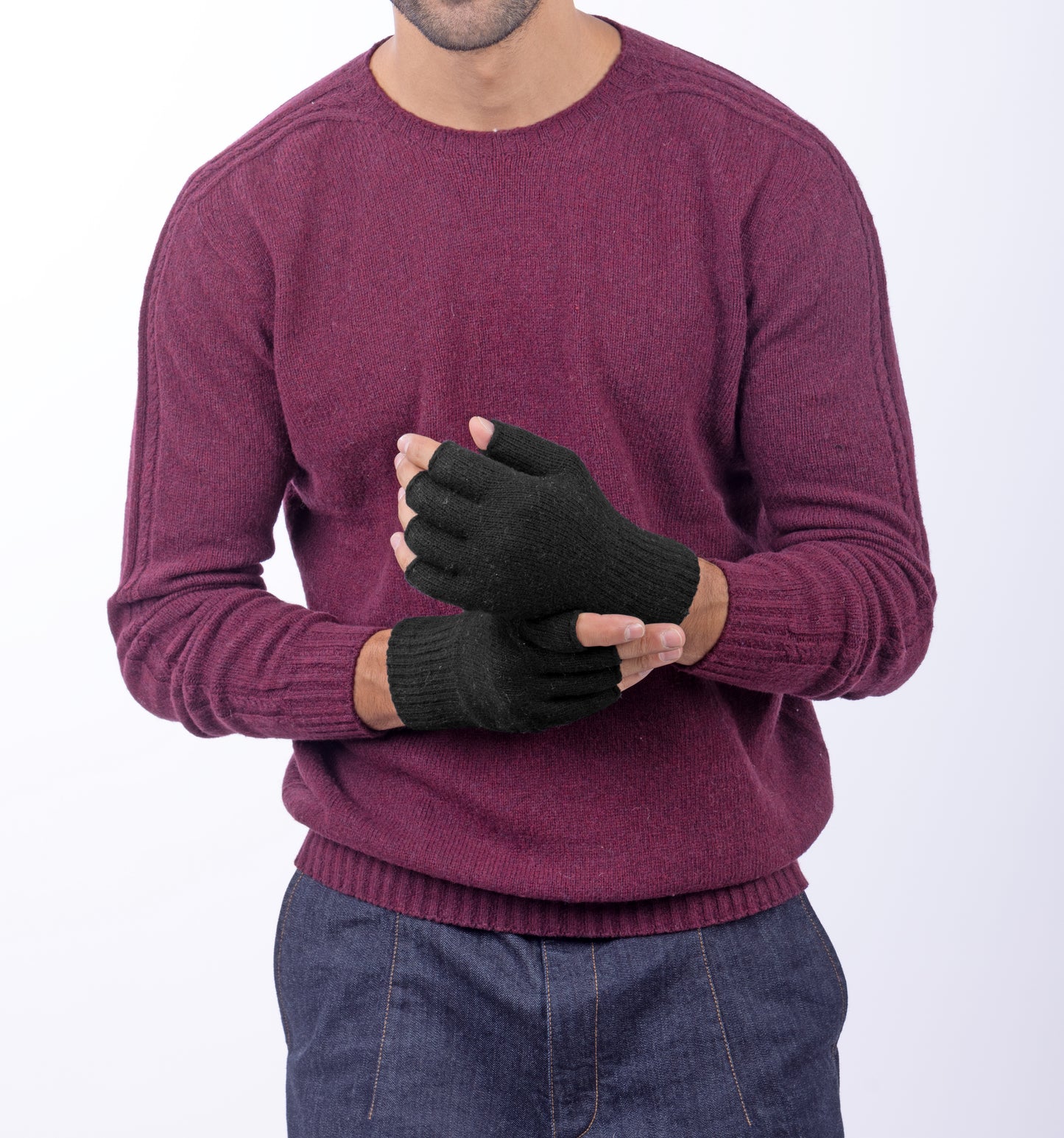 Guanti mezze dita in Lana misto Cashmere  da Uomo - Made in Italy