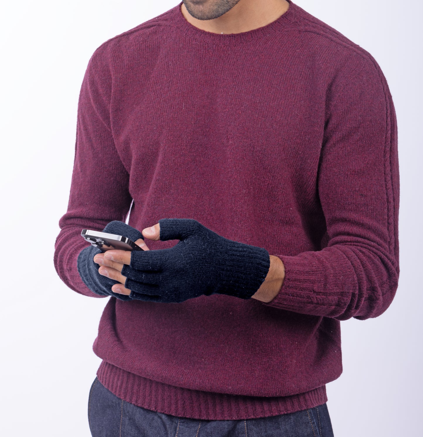 Guanti mezze dita in Lana misto Cashmere  da Uomo - Made in Italy