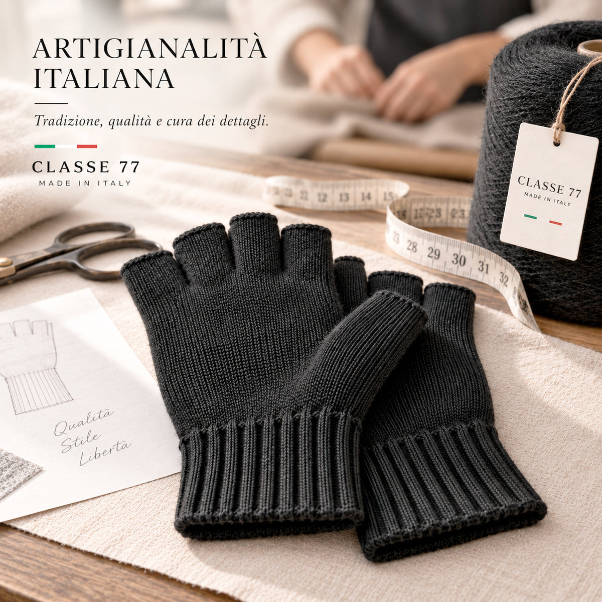 Guanti mezze dita in Lana misto  Cashmere  da Donna - Made in Italy