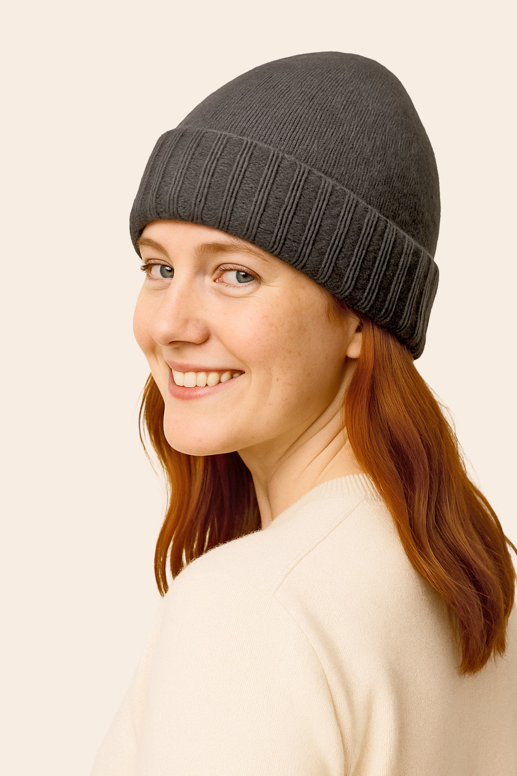 Cappello di Lana misto Cashmere  con Risvolti a Coste – Unisex - Made in Italy