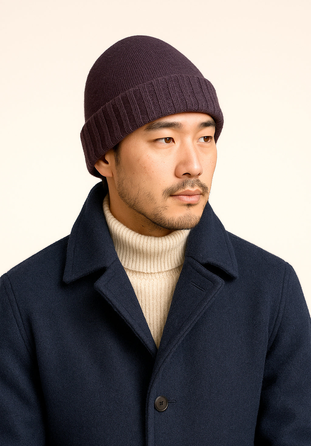 Cappello di Lana misto Cashmere  con Risvolti a Coste – Unisex - Made in Italy