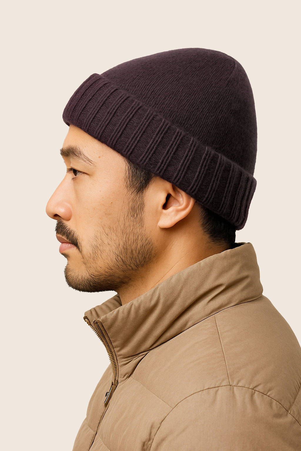 Cappello di Lana misto Cashmere  con Risvolti a Coste – Unisex - Made in Italy