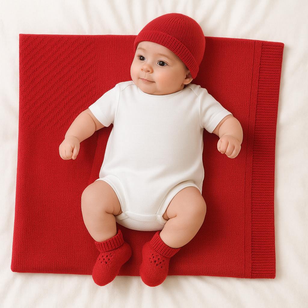 Copertina in Lana Merino per Neonati con Babbucce e Cappello, Prodotto Artigianale, Made in Italy