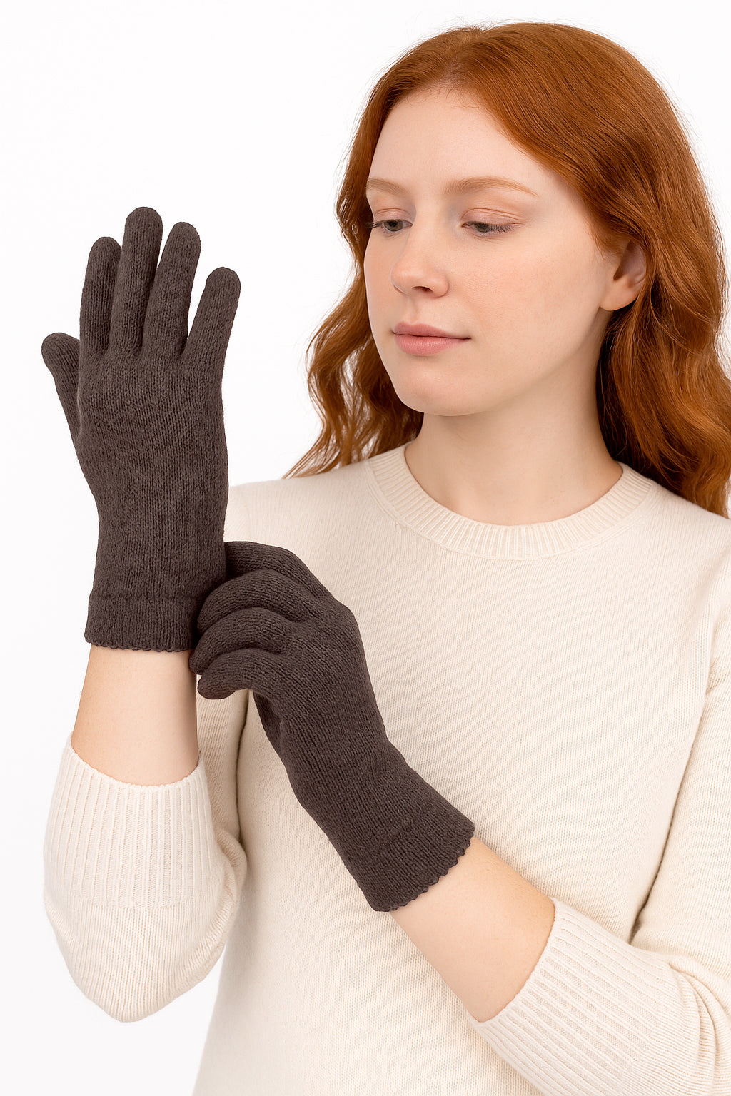 Guanti in lana misto angora da Donna con bordo smerlato - Made in Italy