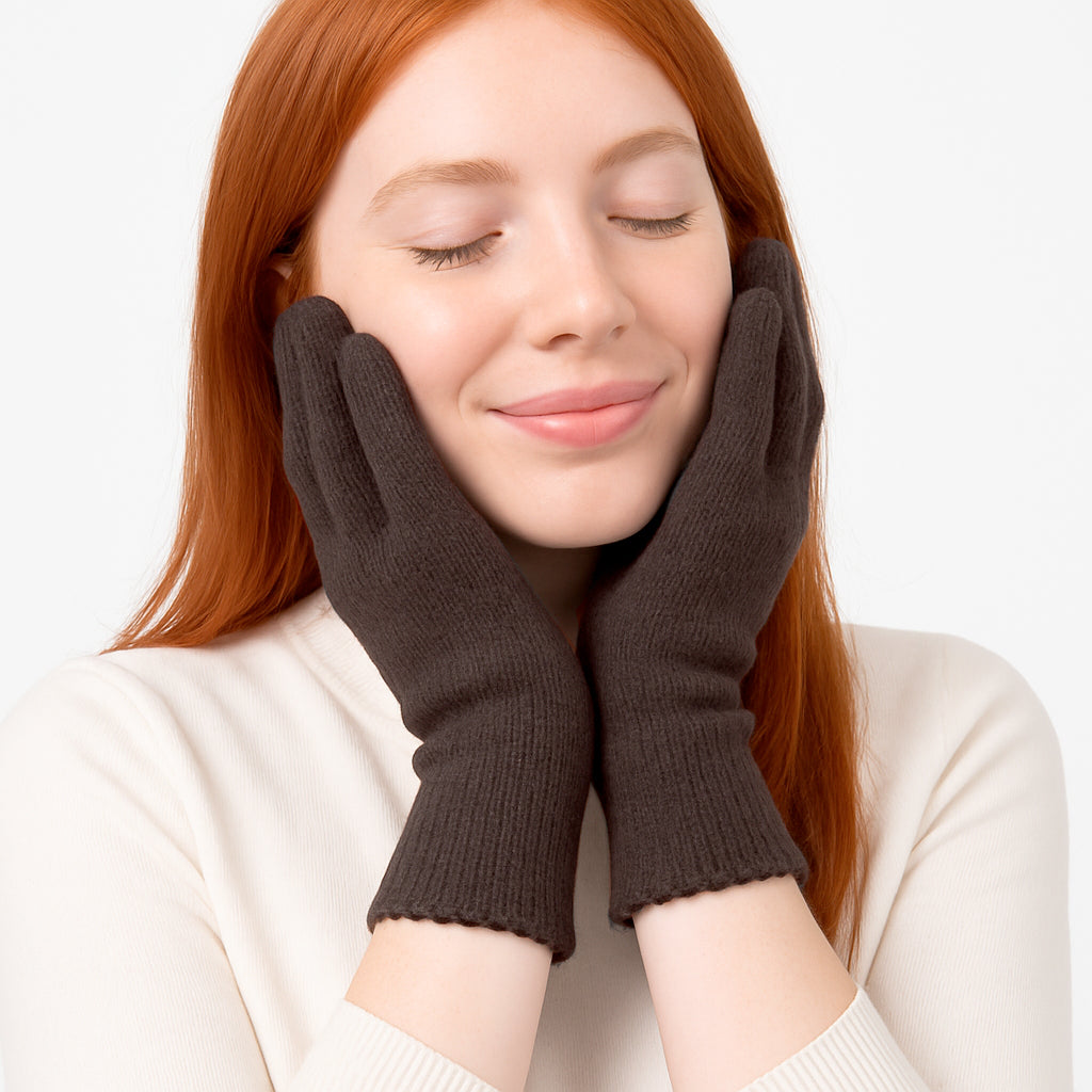 Guanti in lana misto angora da Donna con bordo smerlato - Made in Italy