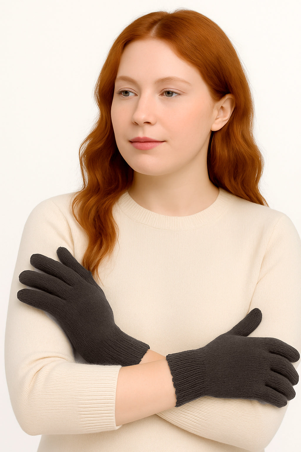 Guanti in lana misto angora da Donna con bordo smerlato - Made in Italy