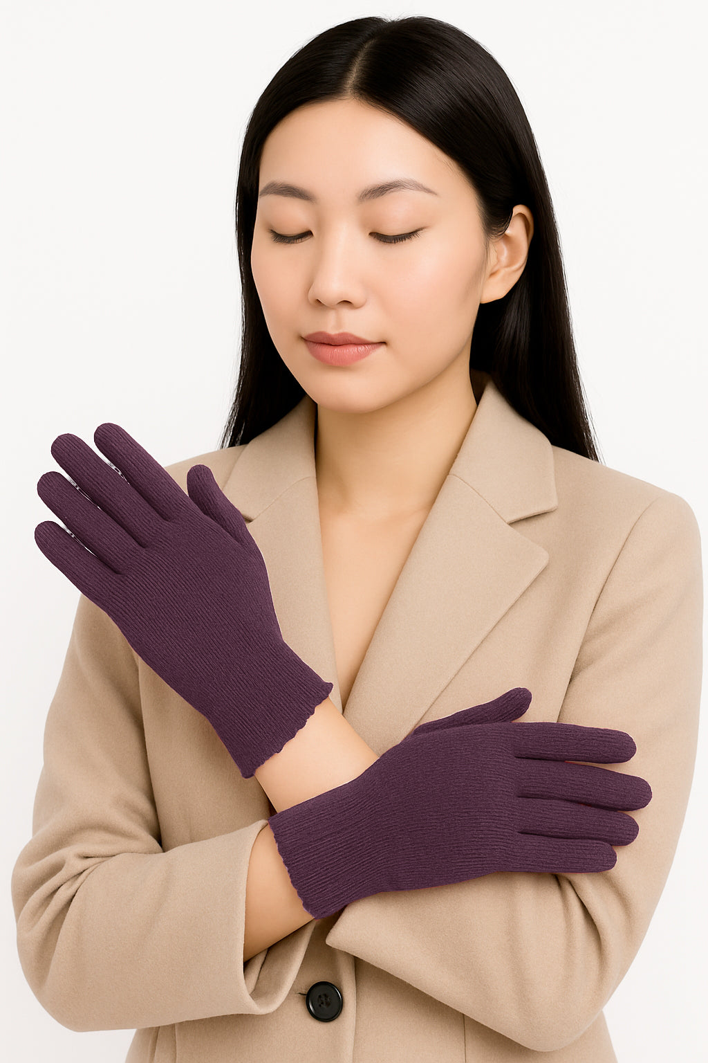 Guanti in lana misto angora da Donna con bordo smerlato - Made in Italy