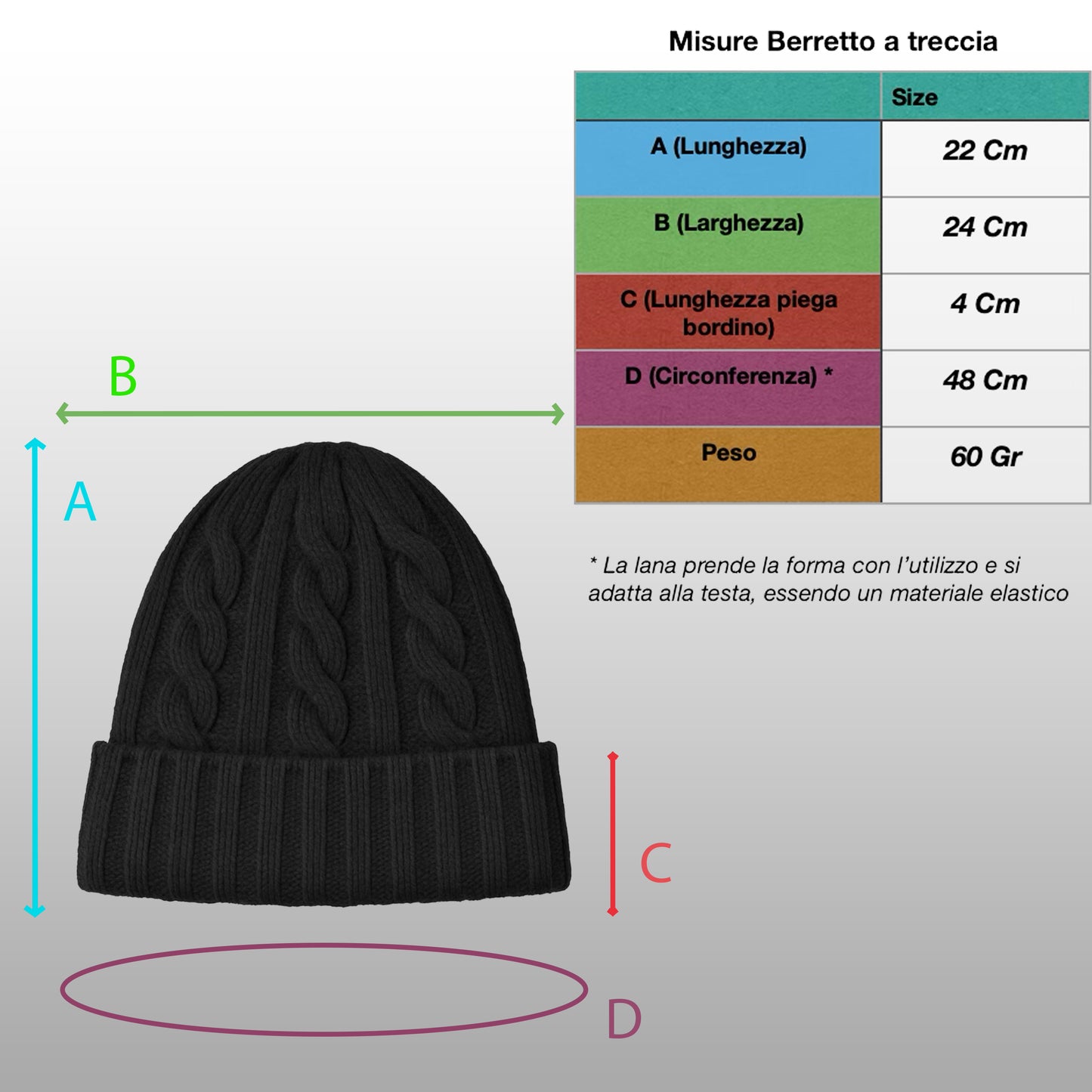 Cappello in Lana con Fantasia di Cucitura a Treccia - Unisex - Made in Italy