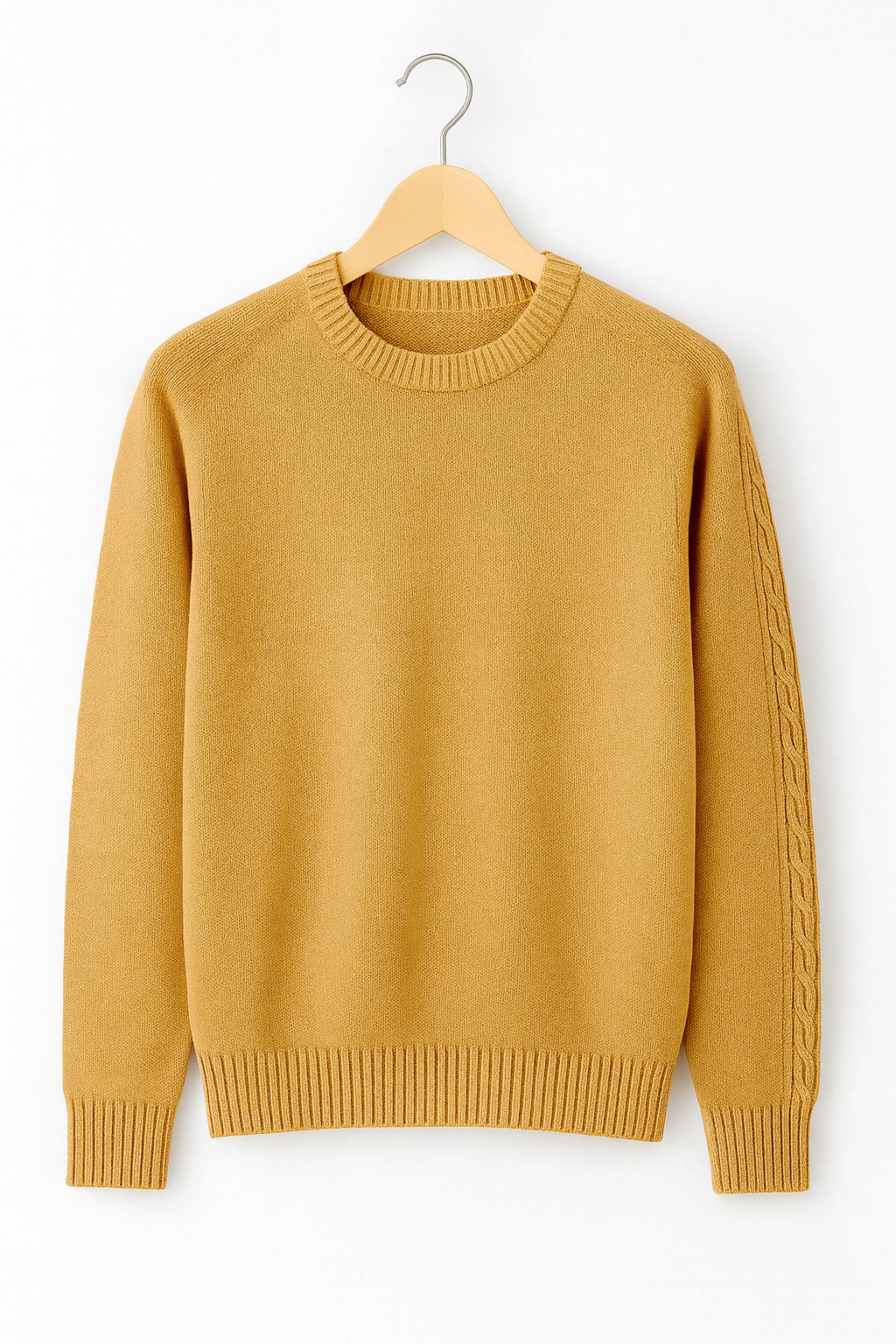Maglione Girocollo in Calda e Morbida Lana - Maglia da Uomo in Tinta Unita con Fantasia a Treccia - Made in Italy