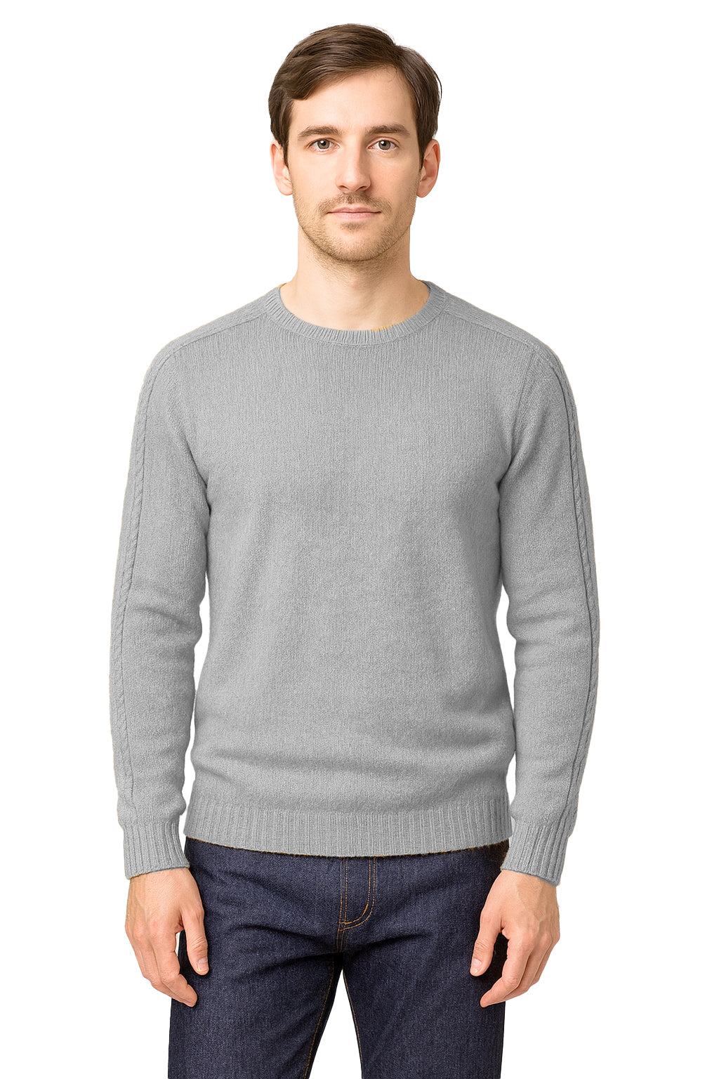 Maglione Girocollo in Calda e Morbida Lana - Maglia da Uomo in Tinta Unita con Fantasia a Treccia - Made in Italy
