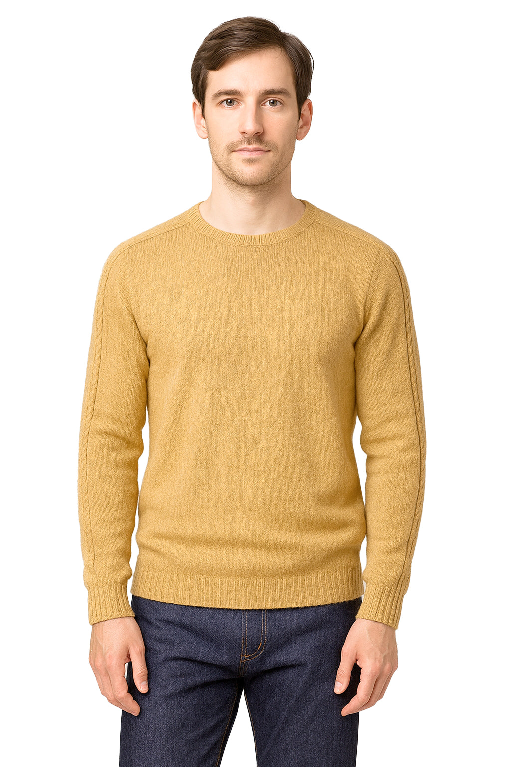 Maglione Girocollo in Calda e Morbida Lana - Maglia da Uomo in Tinta Unita con Fantasia a Treccia - Made in Italy