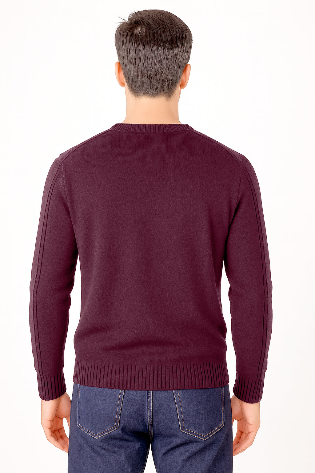 Maglione Girocollo in Calda e Morbida Lana - Maglia da Uomo in Tinta Unita con Fantasia a Treccia - Made in Italy