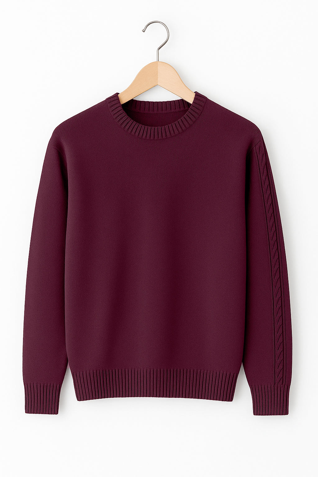 Maglione Girocollo in Calda e Morbida Lana - Maglia da Uomo in Tinta Unita con Fantasia a Treccia - Made in Italy