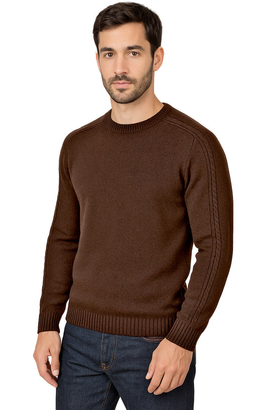 Maglione Girocollo in Calda e Morbida Lana - Maglia da Uomo in Tinta Unita con Fantasia a Treccia - Made in Italy