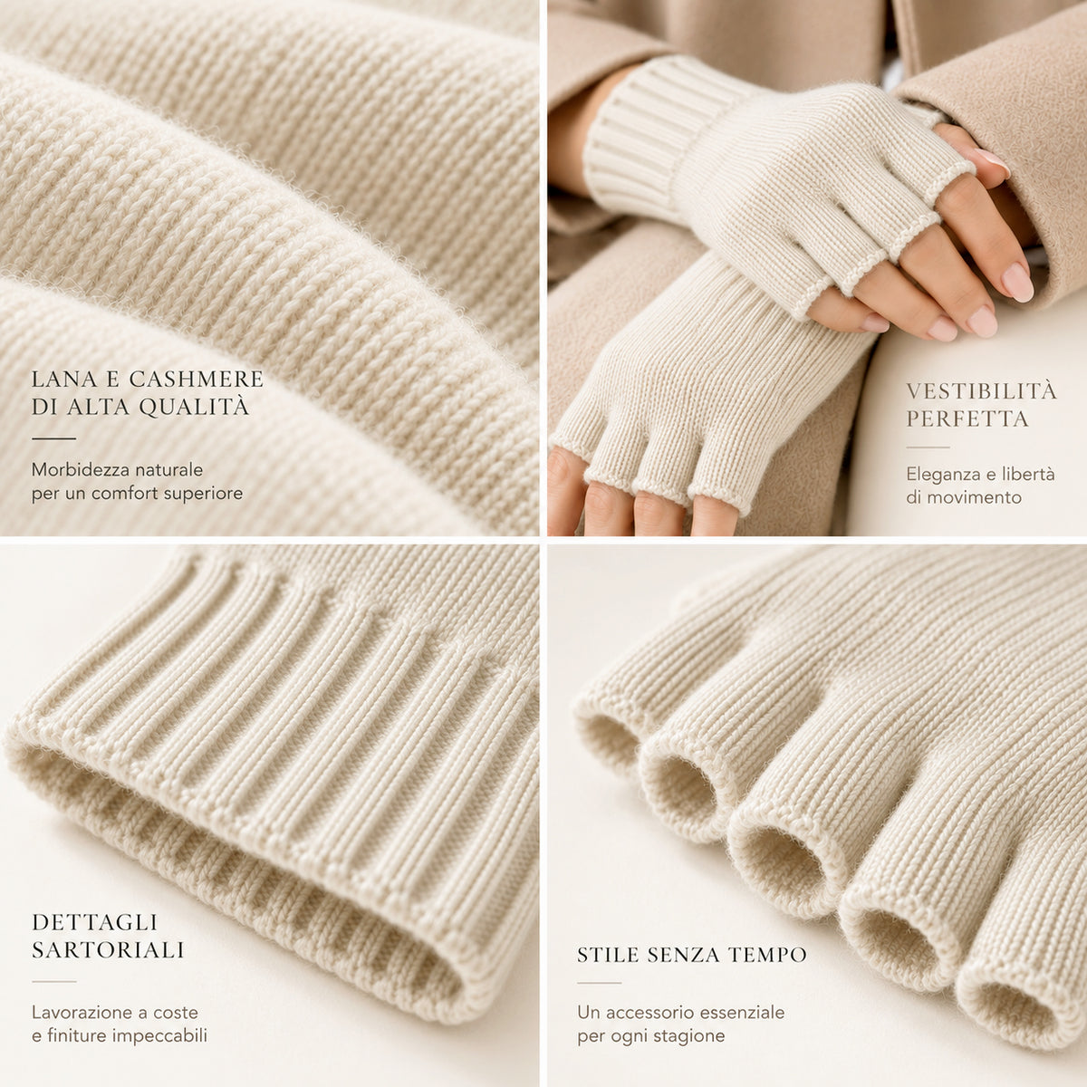 Guanti mezze dita in Lana misto  Cashmere  da Donna - Made in Italy