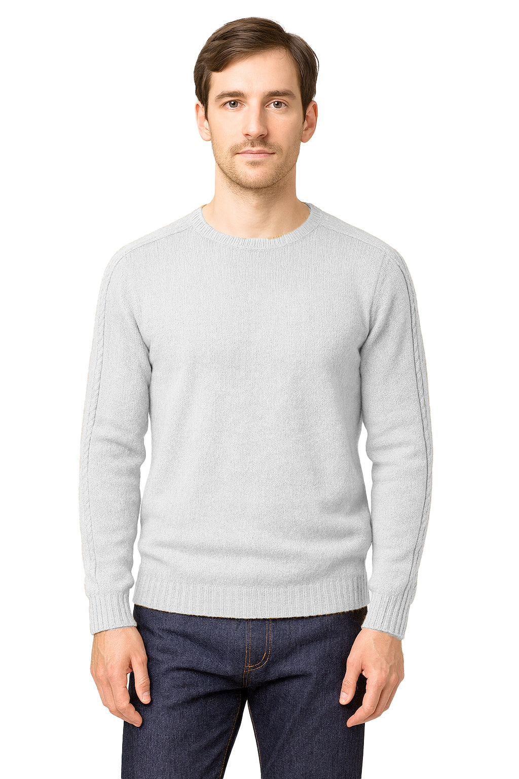 Maglione Girocollo in Calda e Morbida Lana - Maglia da Uomo in Tinta Unita con Fantasia a Treccia - Made in Italy