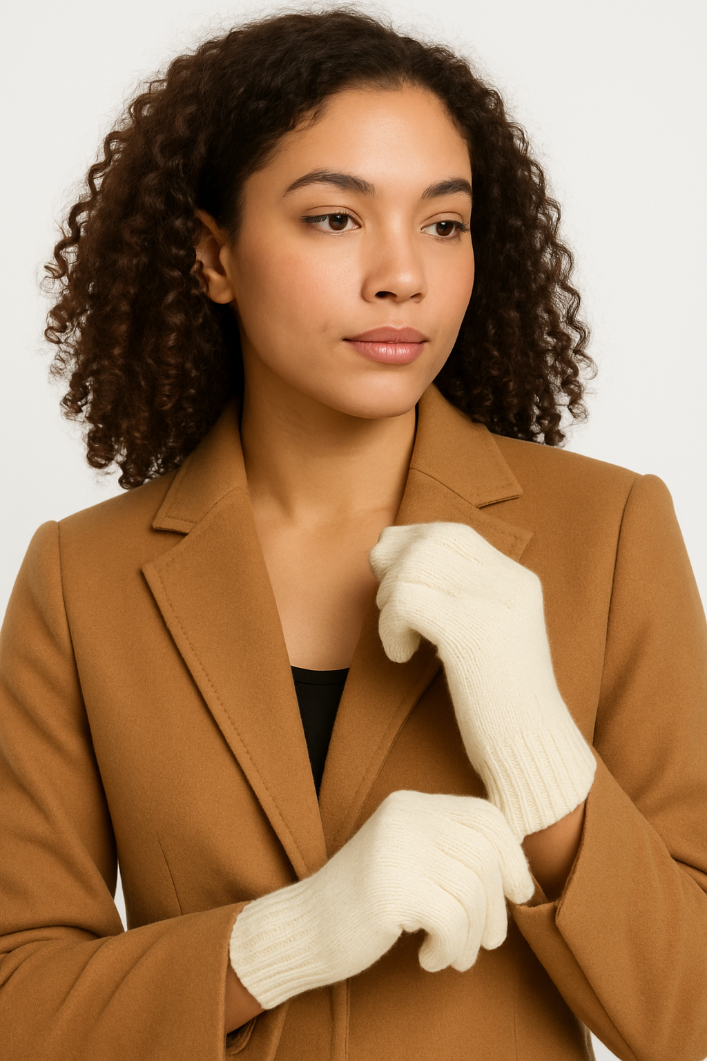 Guanti in lana misto angora da Donna con bordino a coste - Made in Italy