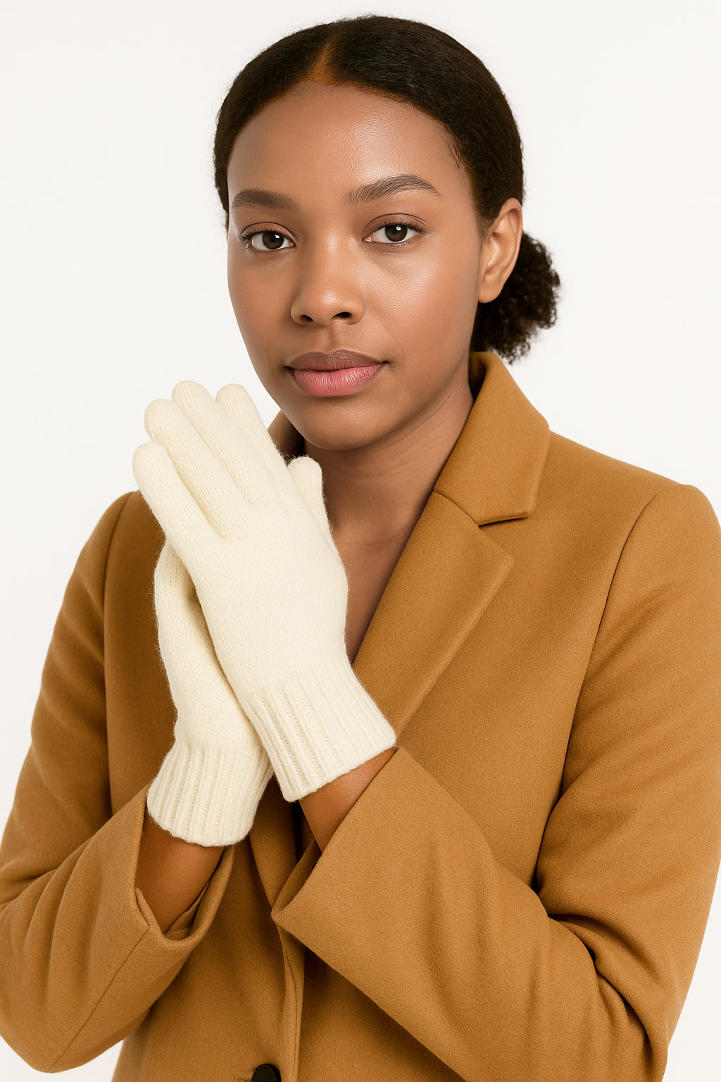 Guanti in lana misto angora da Donna con bordino a coste - Made in Italy