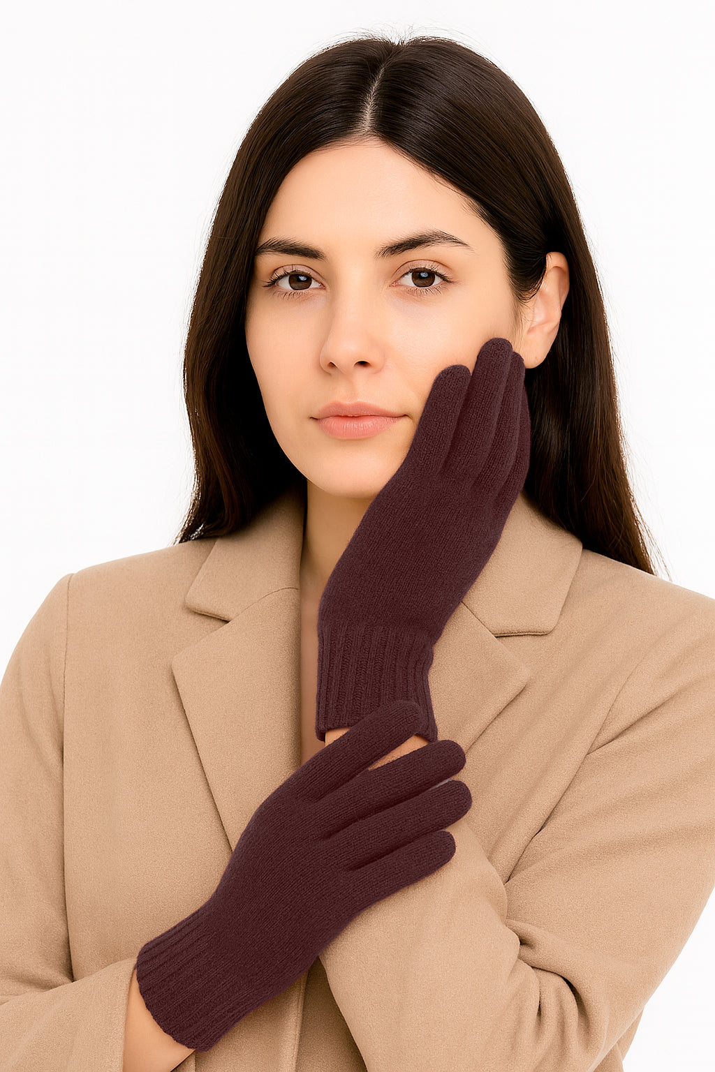 Guanti in lana misto angora da Donna con bordino a coste - Made in Italy