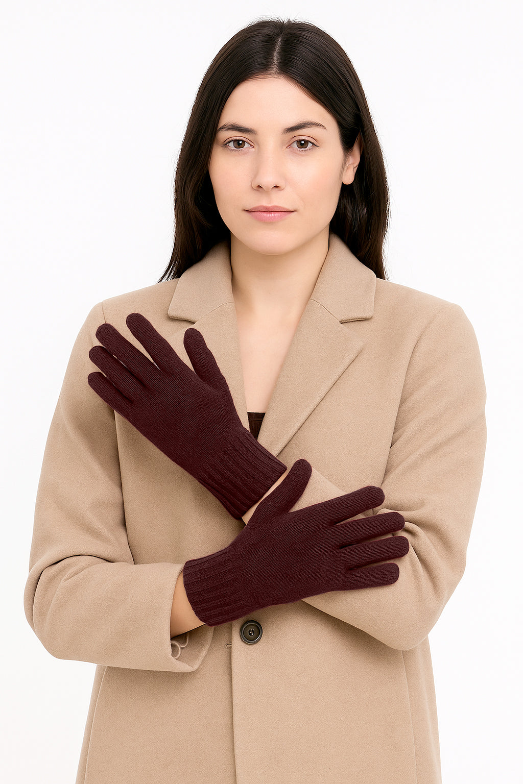 Guanti in lana misto angora da Donna con bordino a coste - Made in Italy