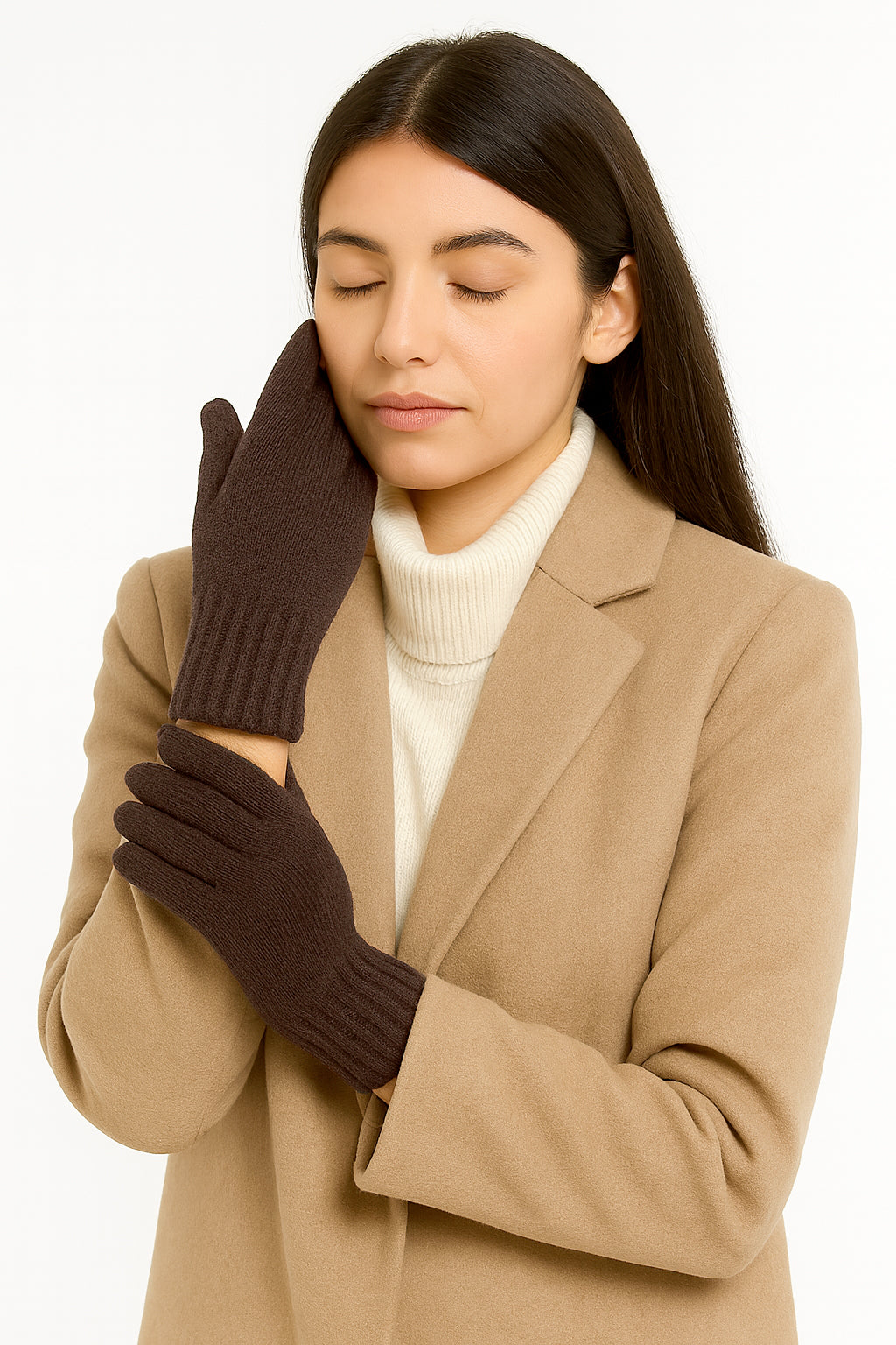 Guanti in lana misto angora da Donna con bordino a coste - Made in Italy