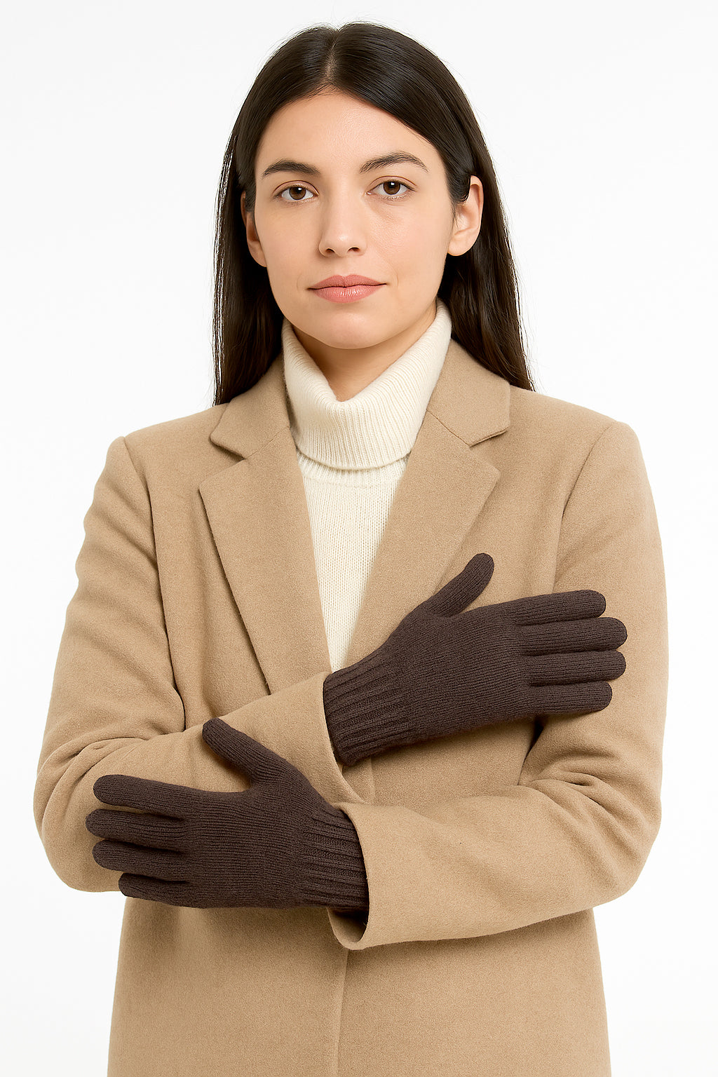 Guanti in lana misto angora da Donna con bordino a coste - Made in Italy