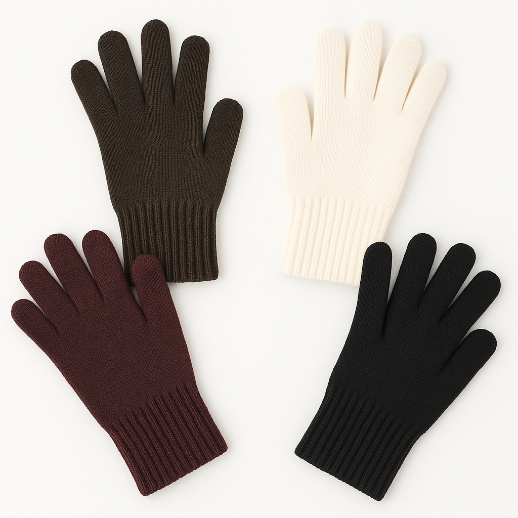 Guanti in lana misto angora da Donna con bordino a coste - Made in Italy