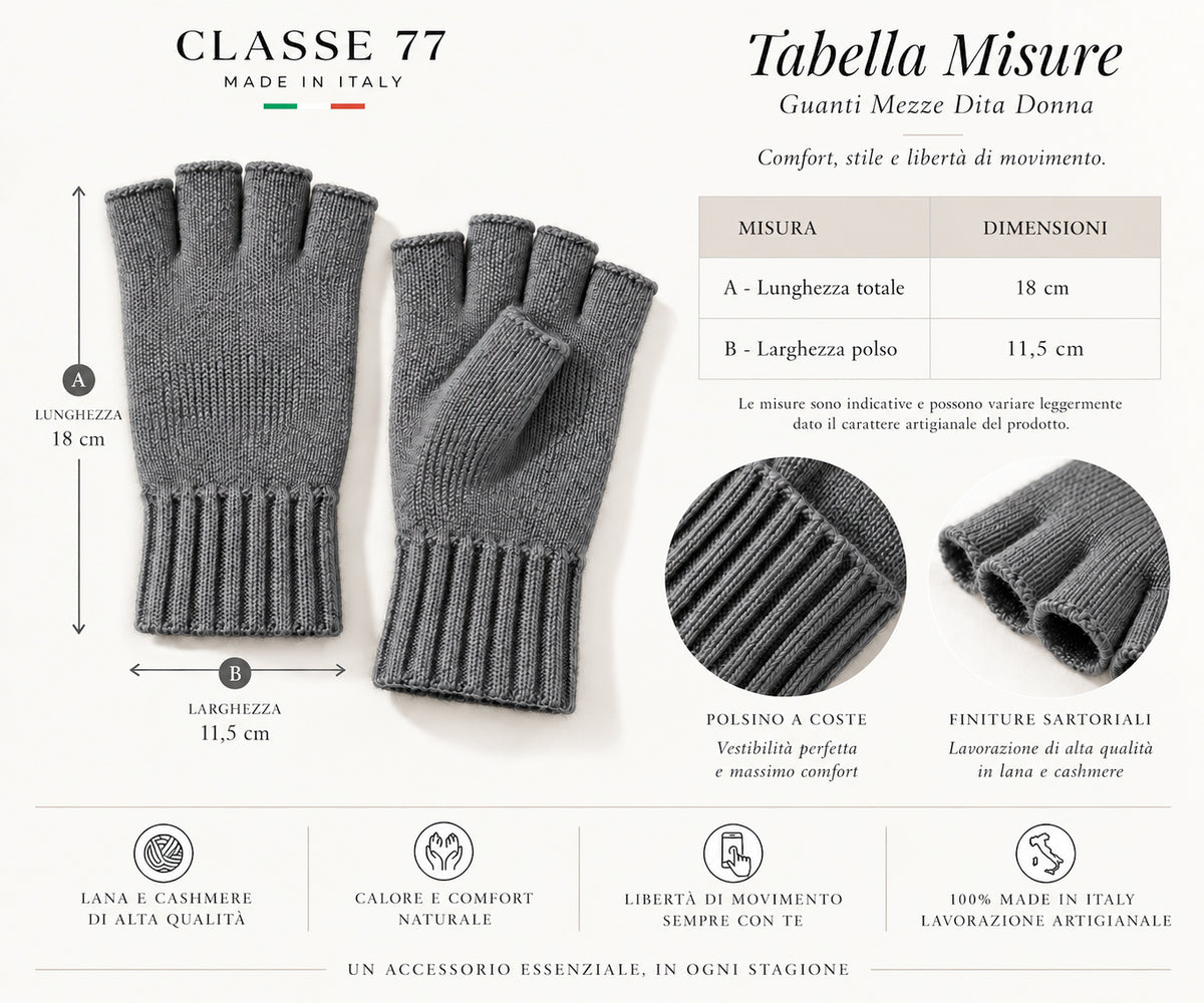 Guanti mezze dita in Lana misto  Cashmere  da Donna - Made in Italy