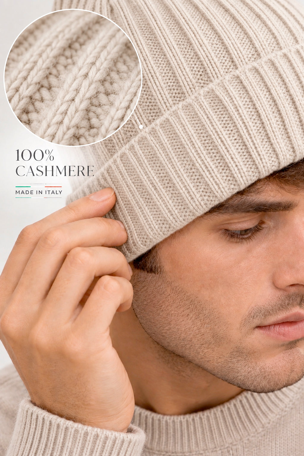 Cappello 100% Cashmere con rasatura a Coste - Made in Italy