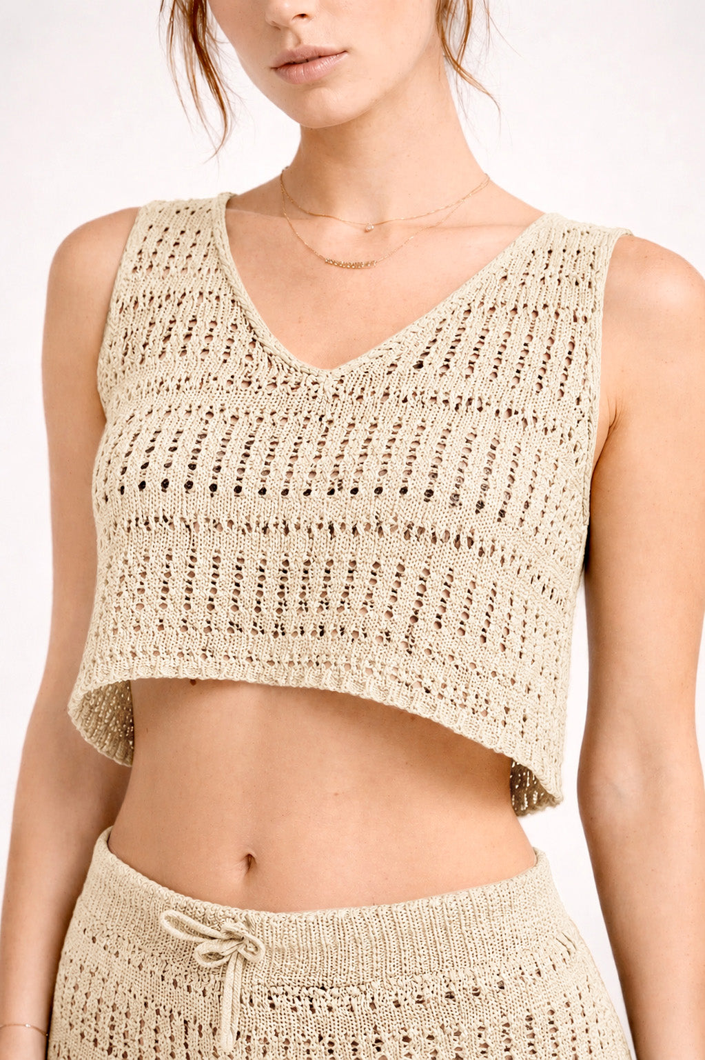 Set donna compreso di Top con scollo a V e gonna - abito due pezzi estivo stile uncinetto - Made in Italy - artigianale
