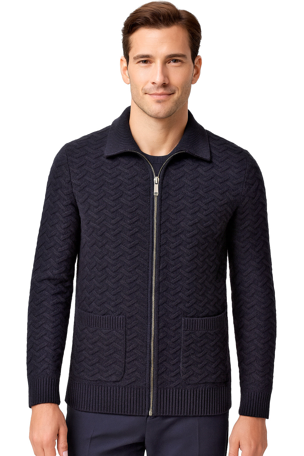 Maglione con cerniera  in calda e morbida lana misto alpaca - Maglia da uomo inverale  in tinta unita con zip - Lavorazione artigianale e Made in Italy